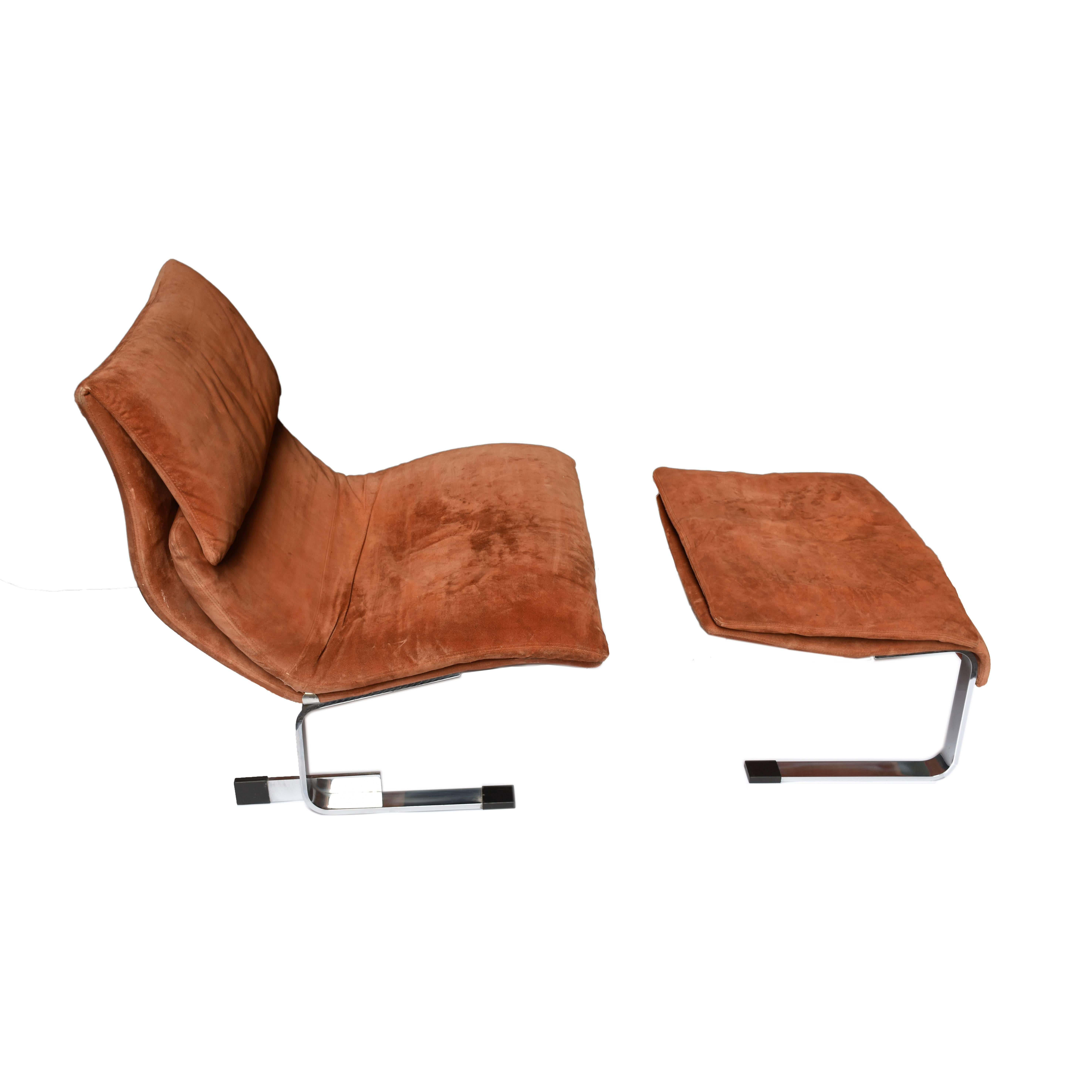 Italian Onda Lounge Chair and Ottoman by Giovanni Offredi for Saporiti, 1970s