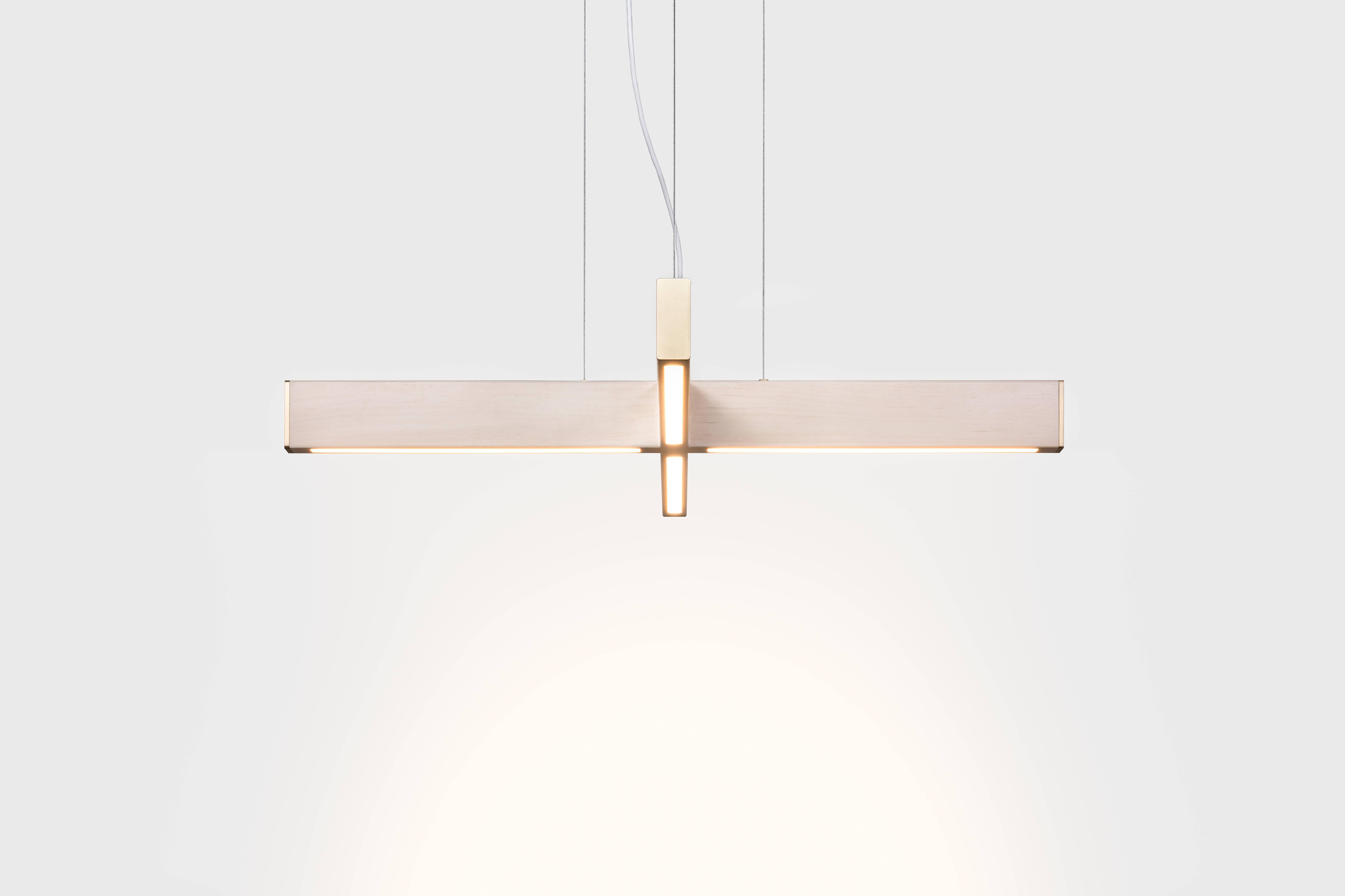 The 2x4 Plus Pendant expands on our classic 2x4 pendant, exploring new relationships through the intersection of the wood bodies. Minimal in form, the Plus Pendant is still large in its presence.

Custom finishes and sizes available upon request.