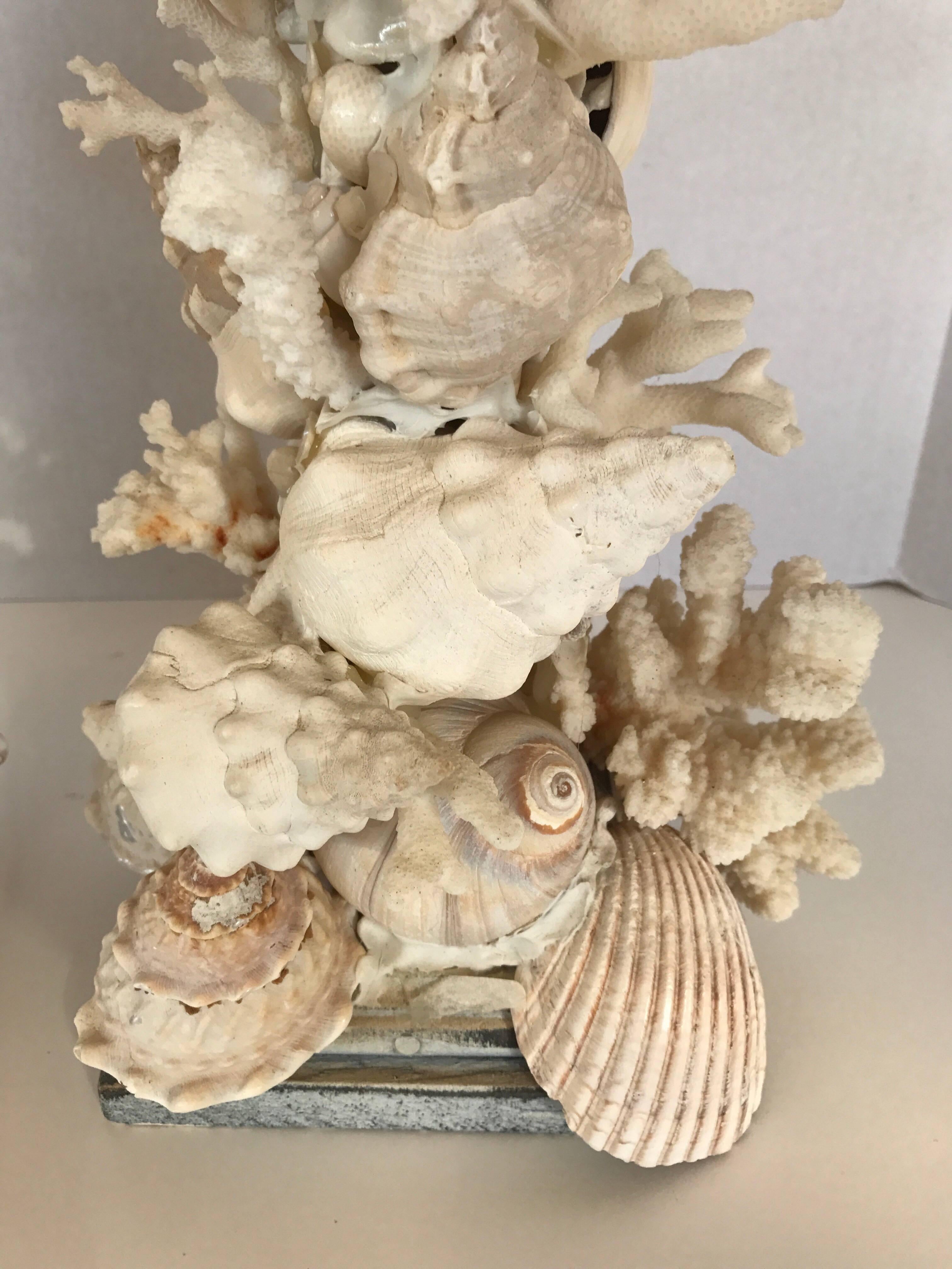 Hollywood Regency Pair of Tall Seashell Encrusted Candleholders Candlesticks
