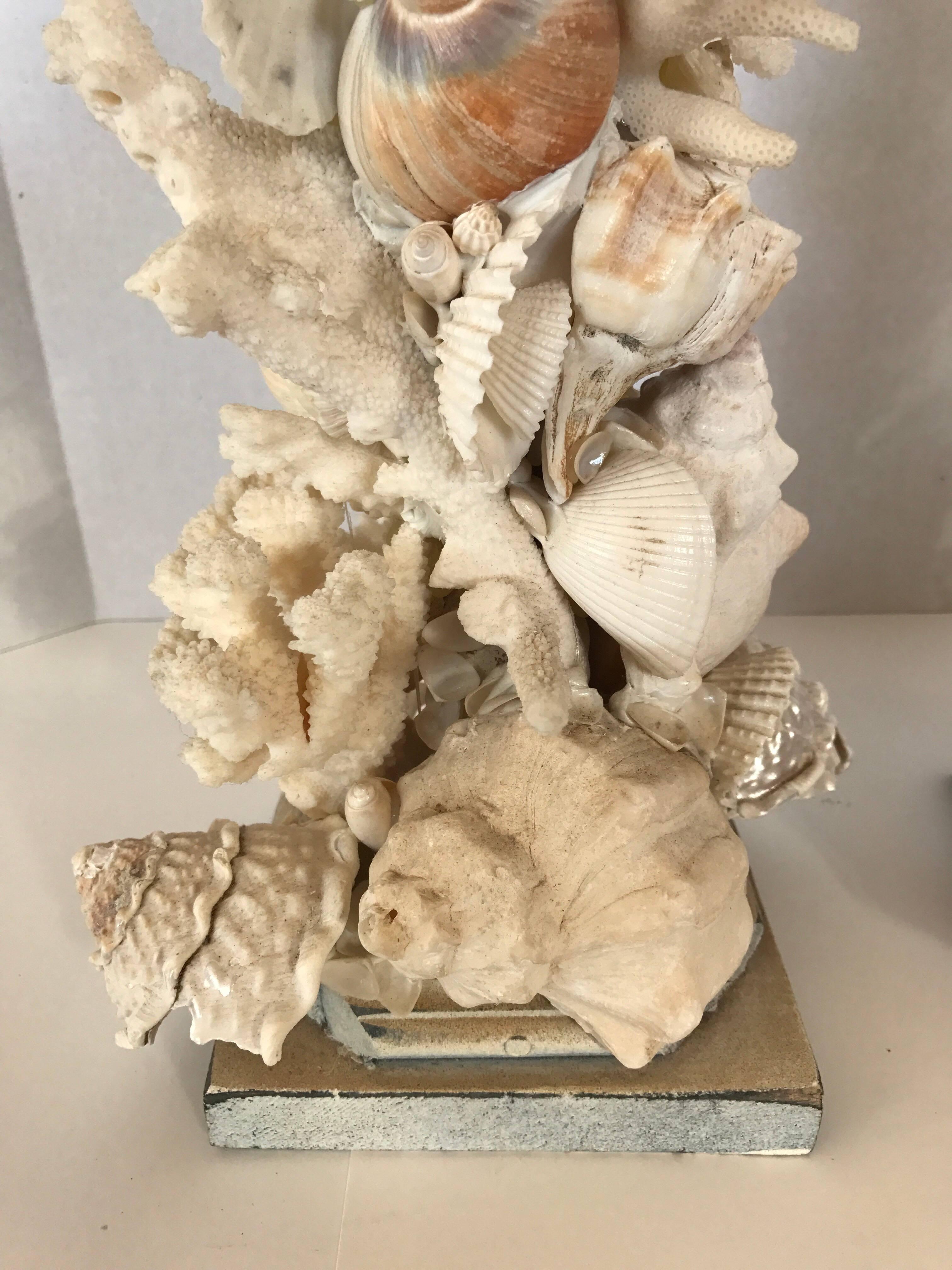 American Pair of Tall Seashell Encrusted Candleholders Candlesticks