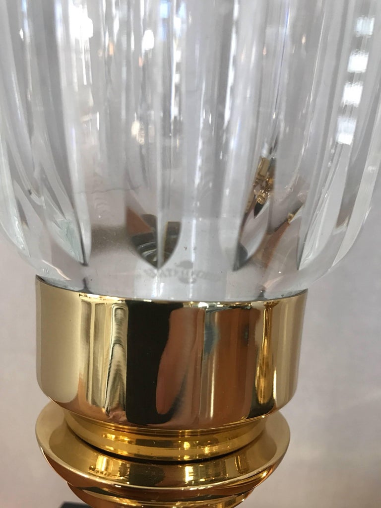 Pair of Waterford Crystal Electric Hurricane Lamps Pompeii Marble Base