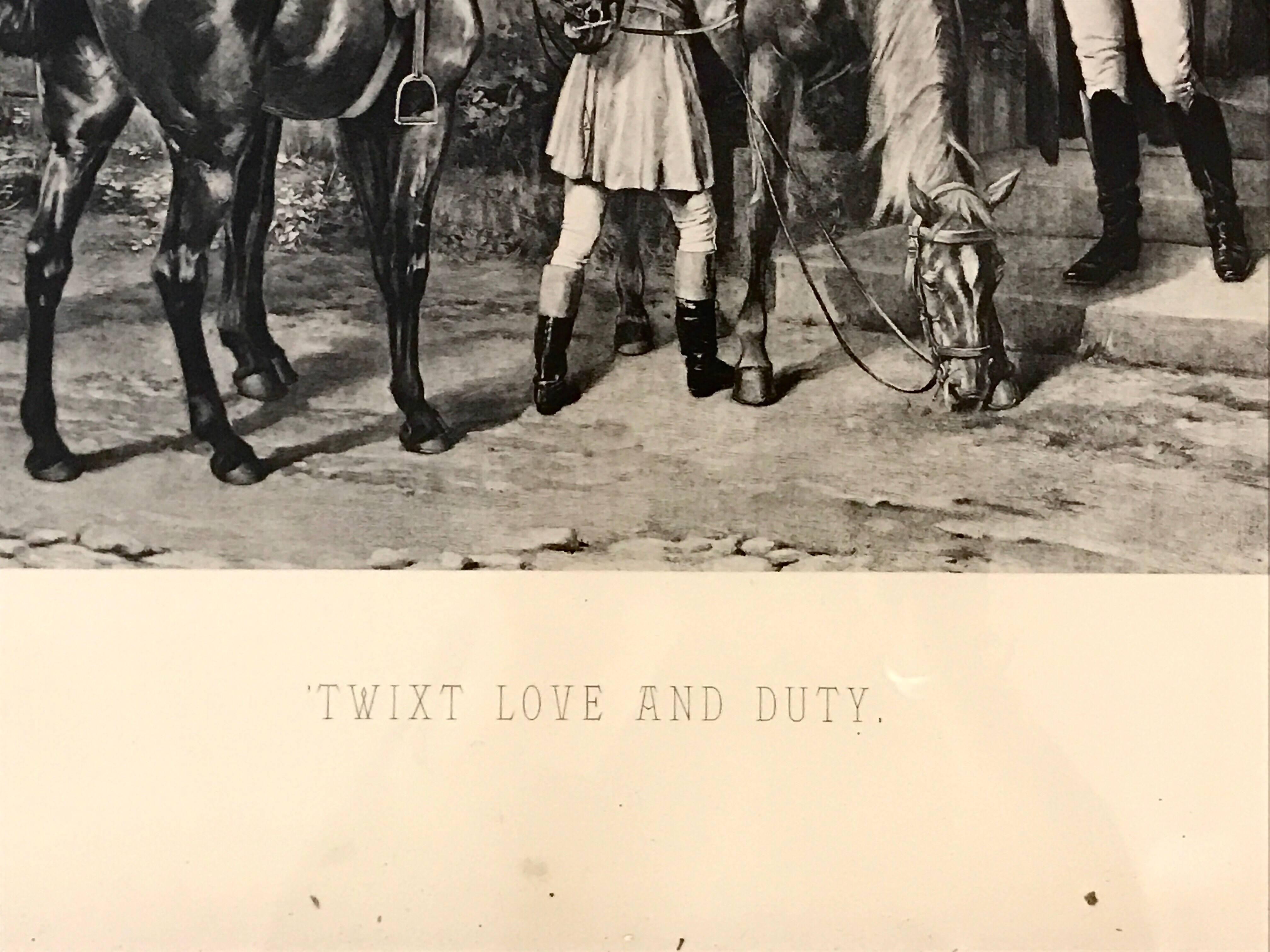 Samuel Edmund Waller (1850-1903), British. Twixt Love and Duty antique black and white print.
Image size: 18 inches x 11.5 inches
Overall: 33 inches x 28 inches.