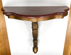 Pair of Italian Giltwood Marble-Top Demilune Console Tables