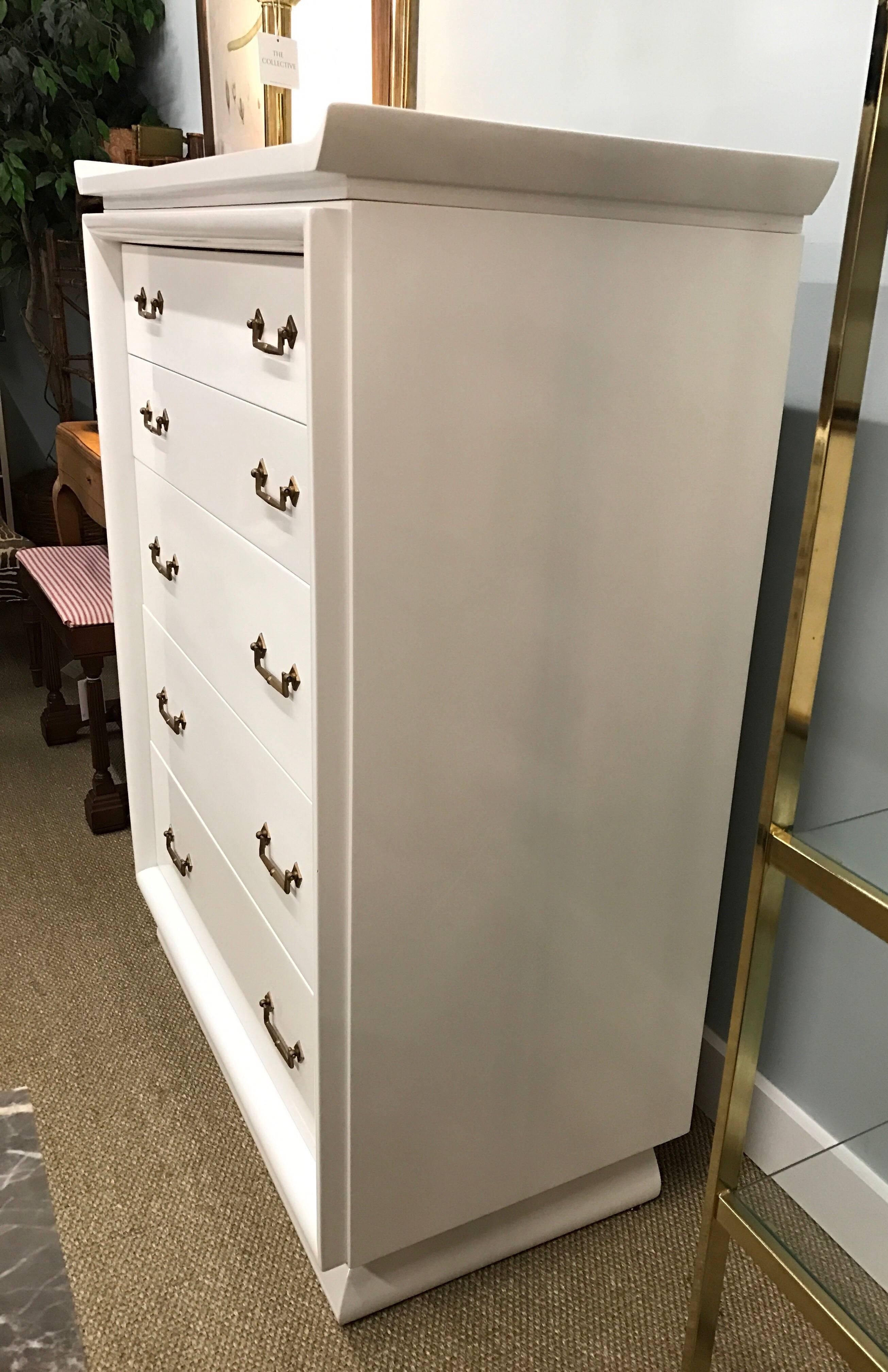 Mid-20th Century Midcentury White Lacquered Tall Dresser Chest