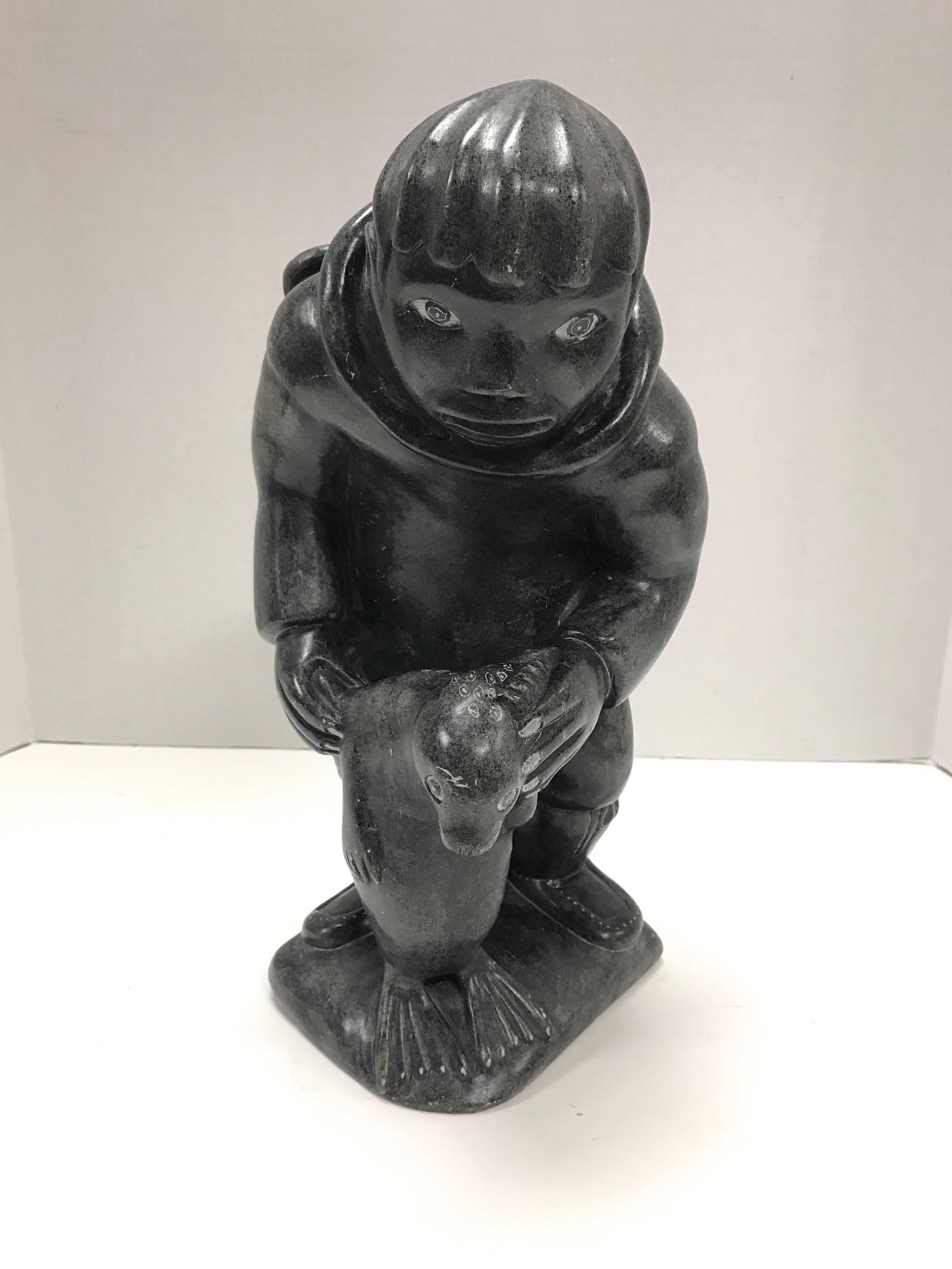 Mid-Century Modern Inuit Soapstone Sculpture Figurine Art Figure