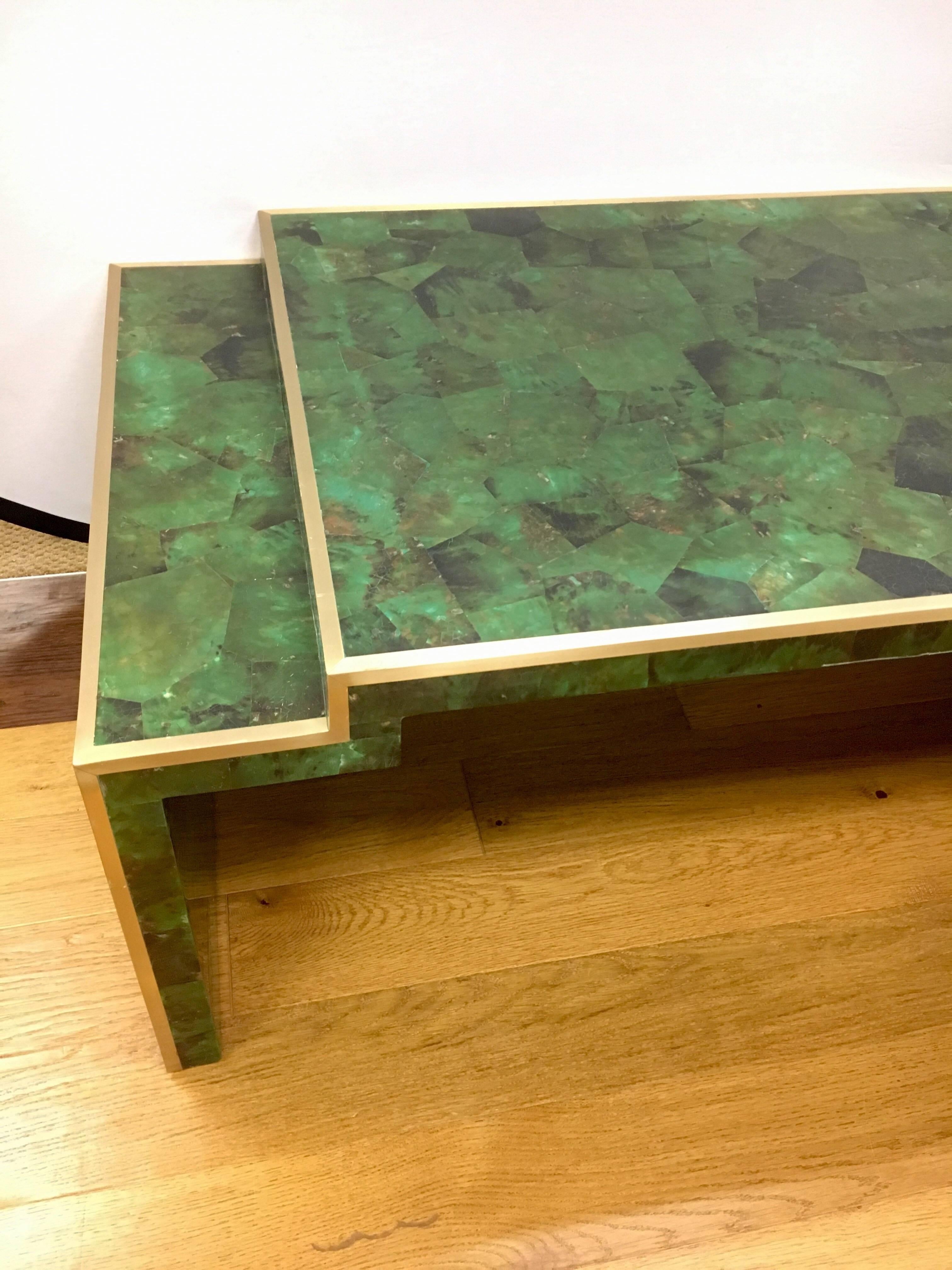 Contemporary Savona Emerald Faux Malachite and Brass Cocktail Coffee Table