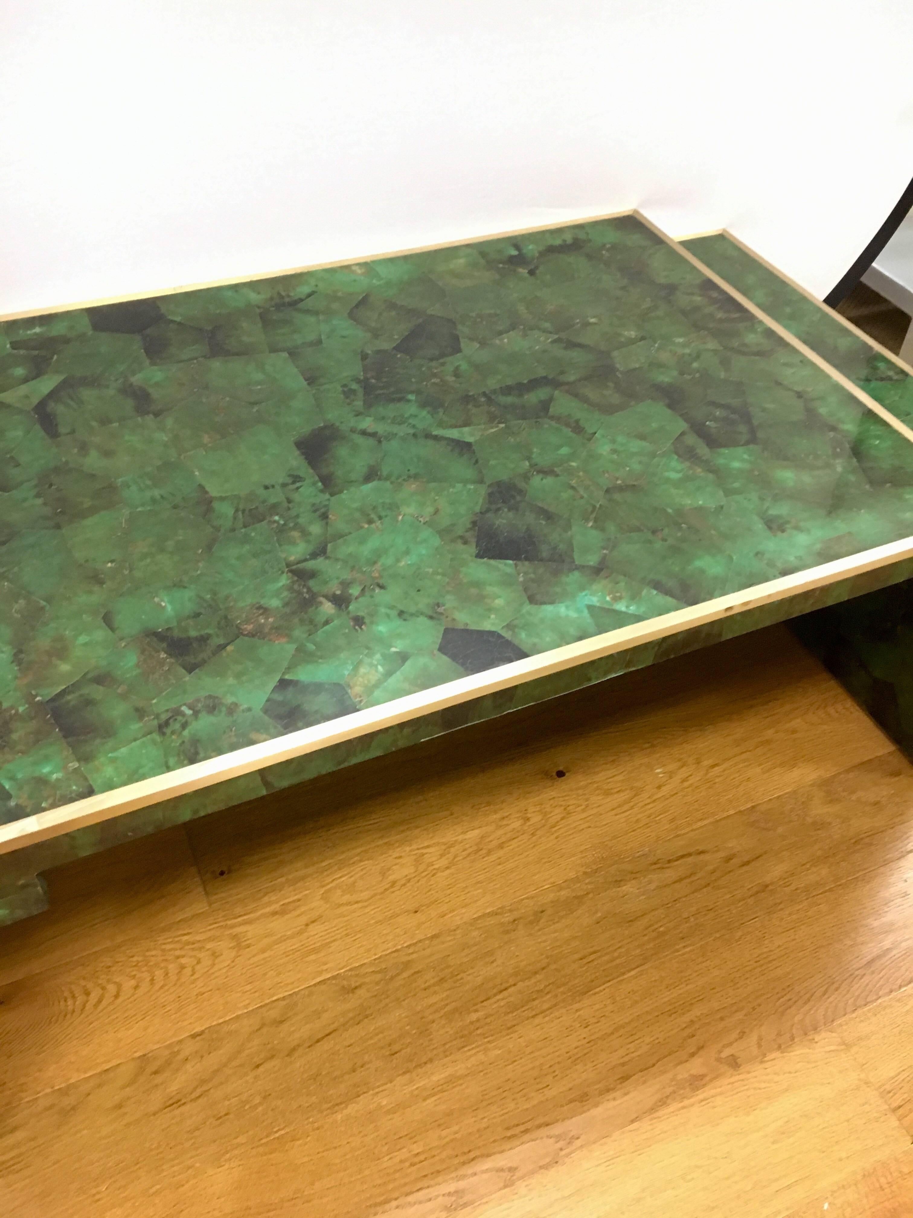 Savona Emerald Faux Malachite and Brass Cocktail Coffee Table 1
