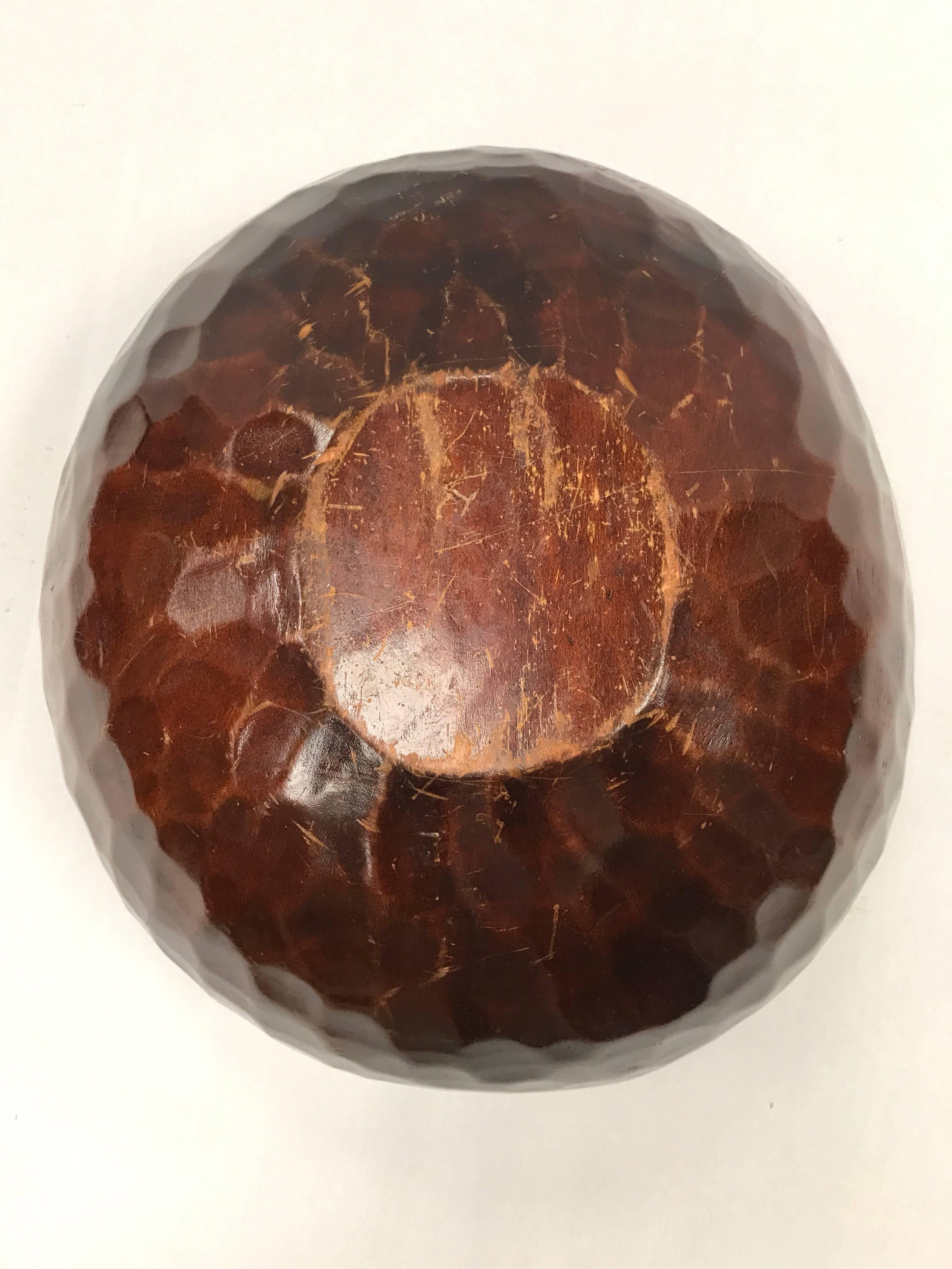 Midcentury Hand-Carved Walnut Bowl In Excellent Condition In West Hartford, CT