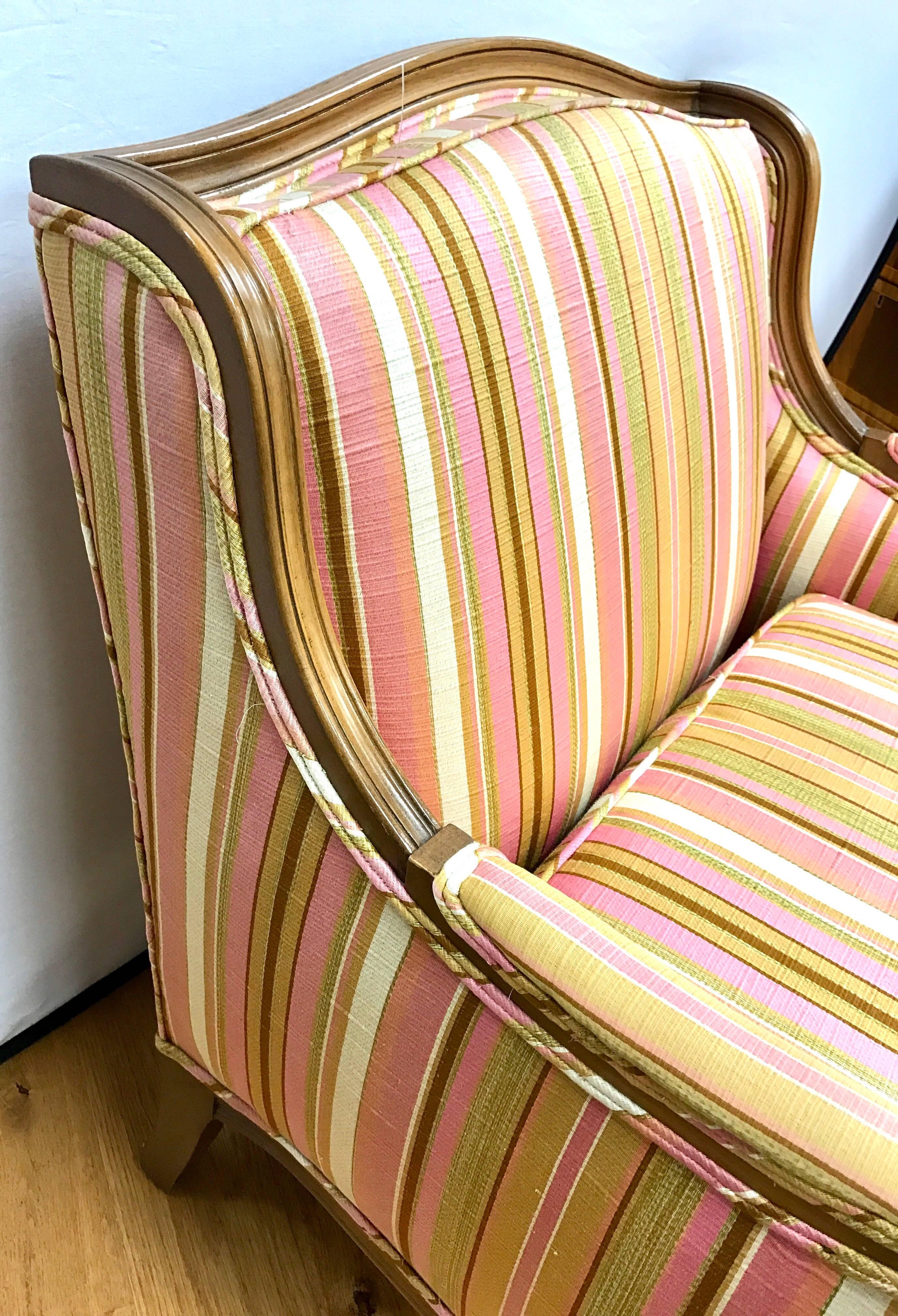 Fabric Pair of French Bergere Pink Armchairs