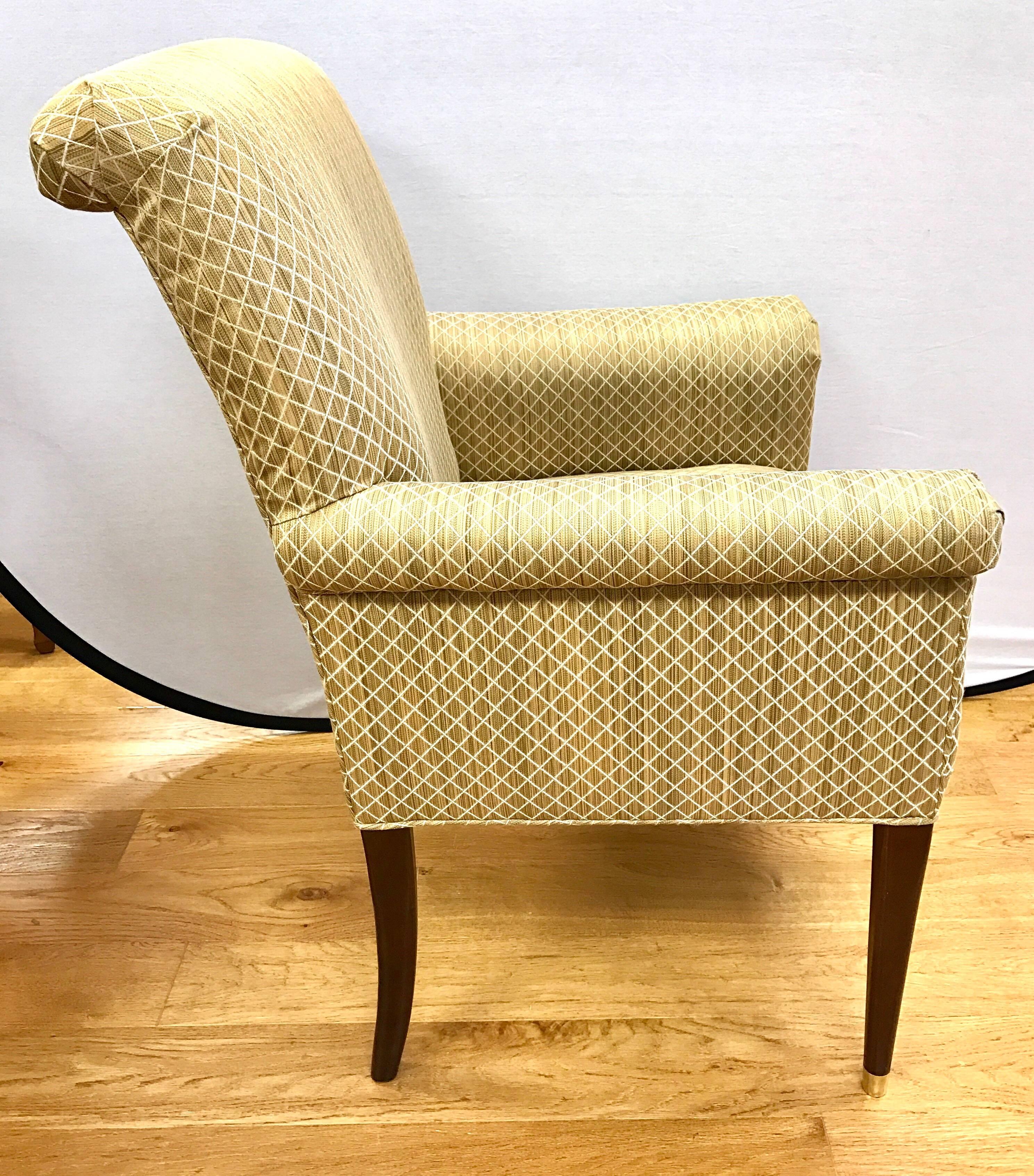 Brass Set of Four Baker Milling Road Gold Upholstered Armchairs