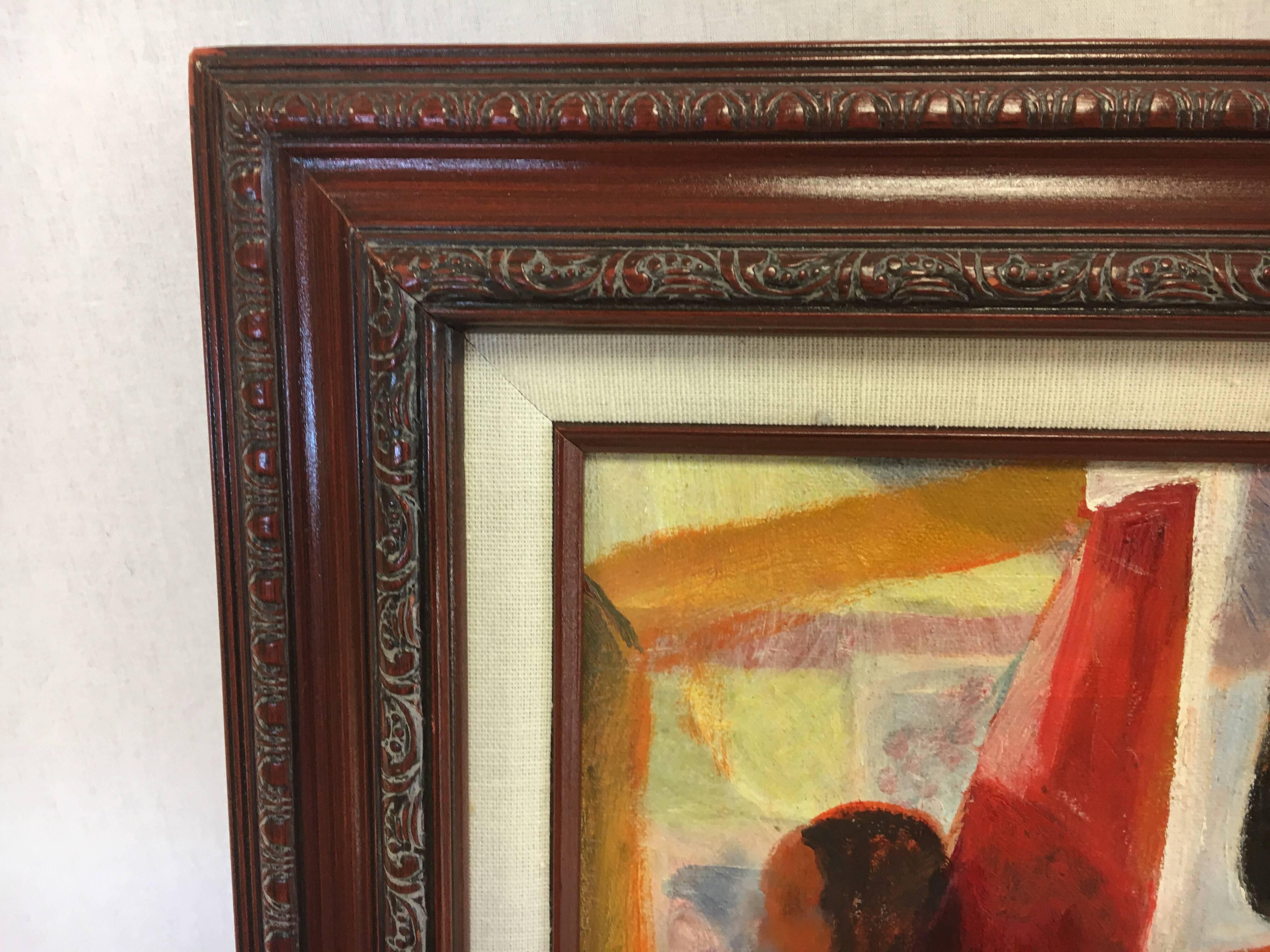 Midcentury Signed Original Oil Painting 1970s Elkins In Excellent Condition In West Hartford, CT