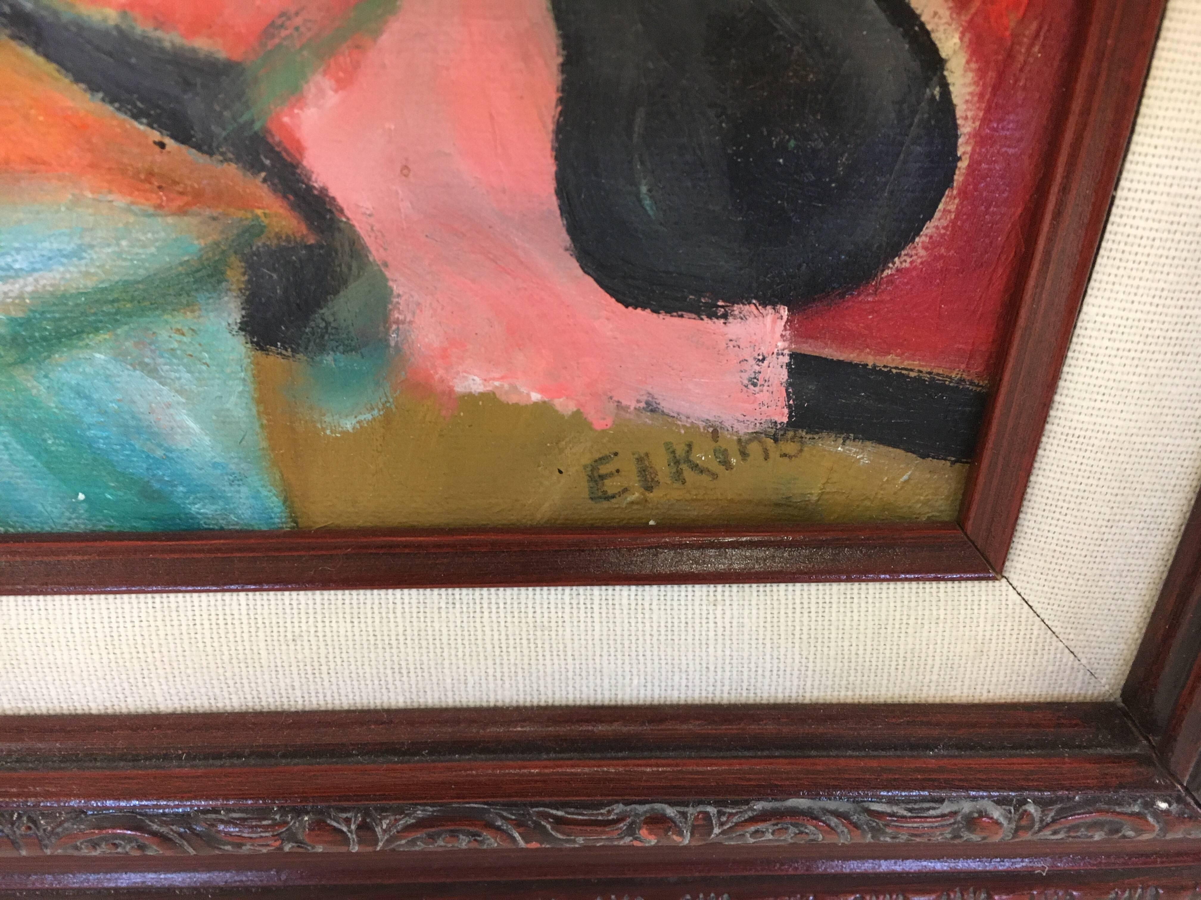 Midcentury Signed Original Oil Painting 1970s Elkins 1