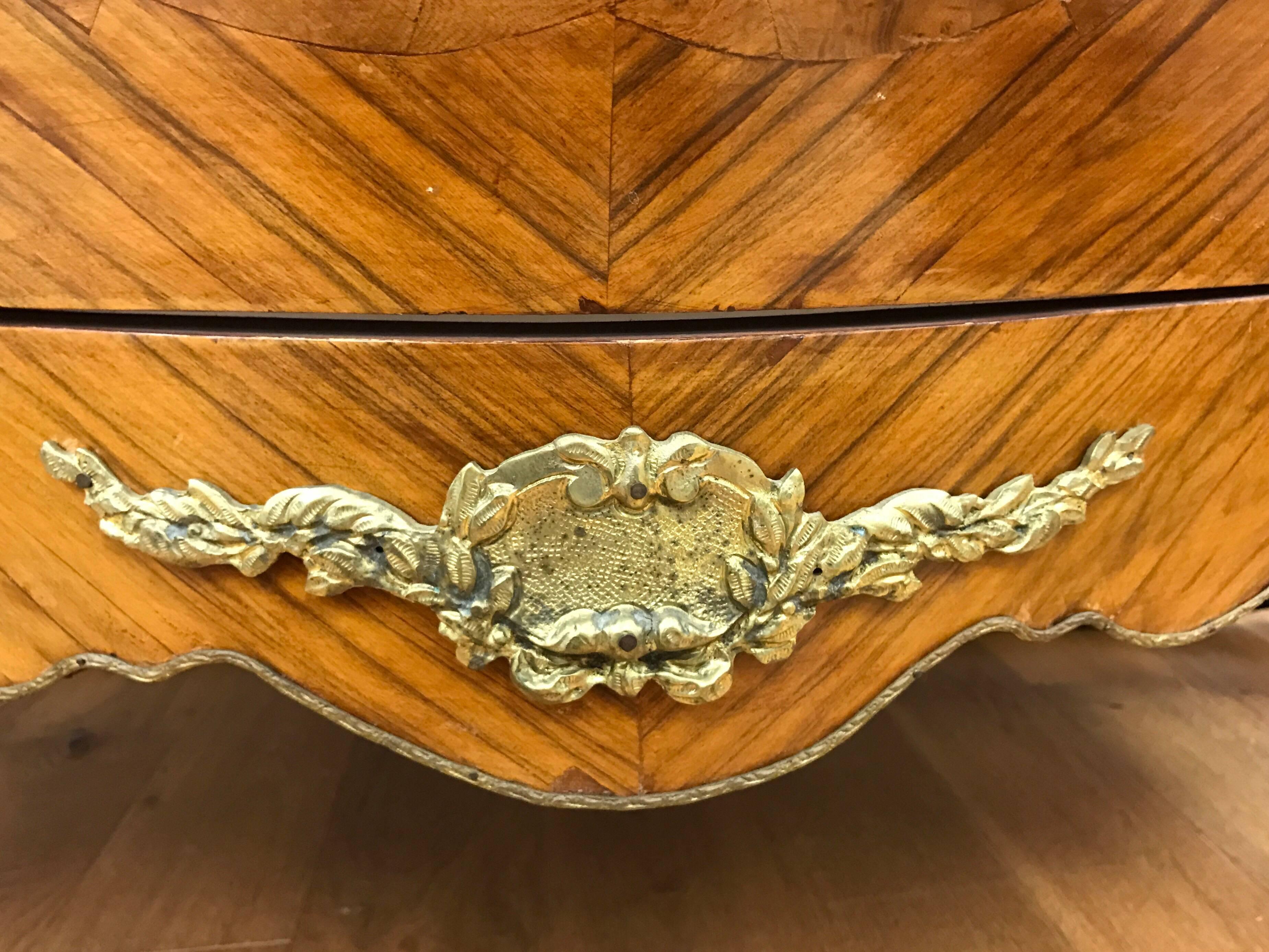 Bronze French Louis XV Marble-Top Kingwood Bombe Chest