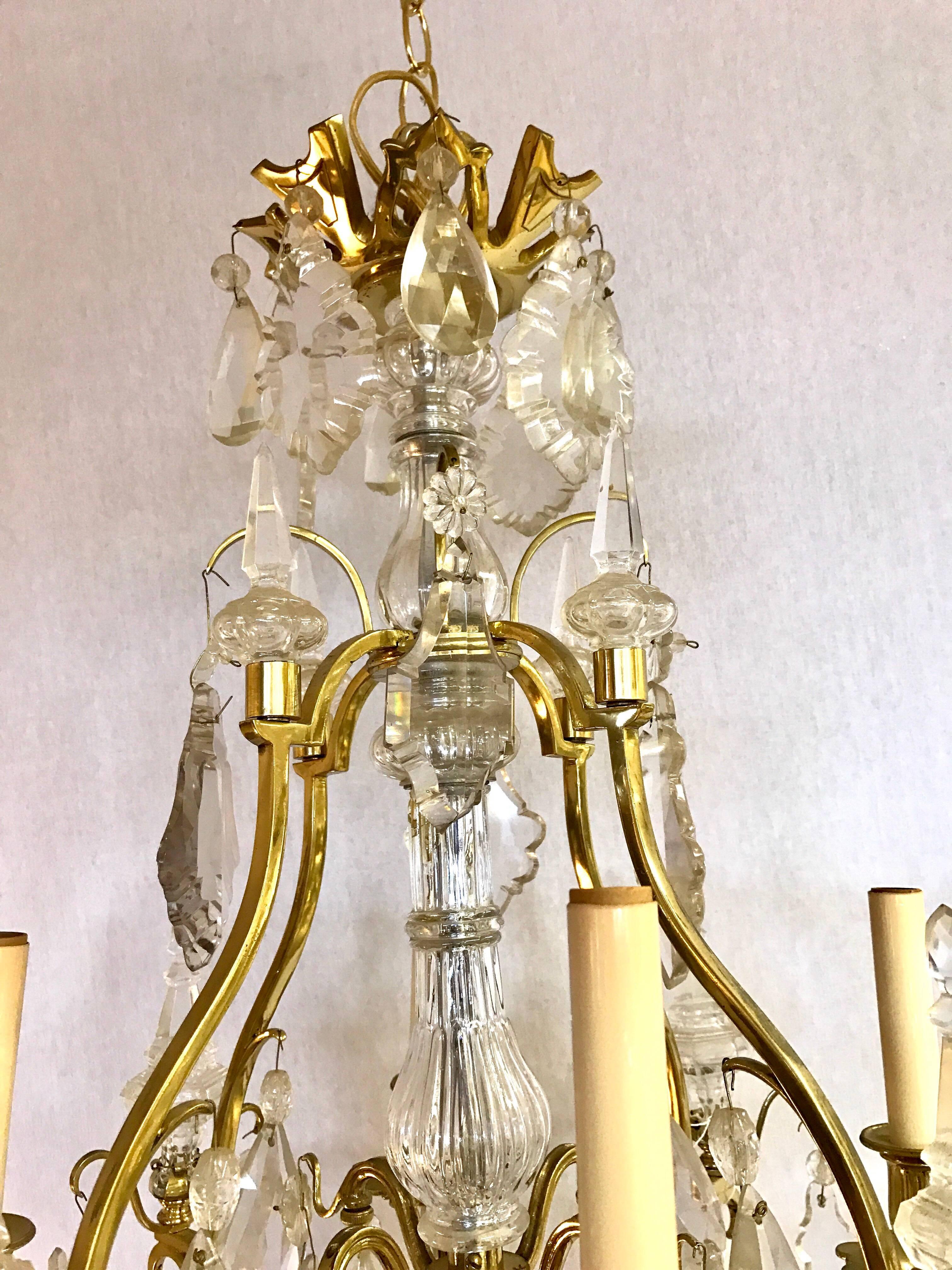 French Four-Light Rock Crystal and Brass Chandelier In Excellent Condition In West Hartford, CT