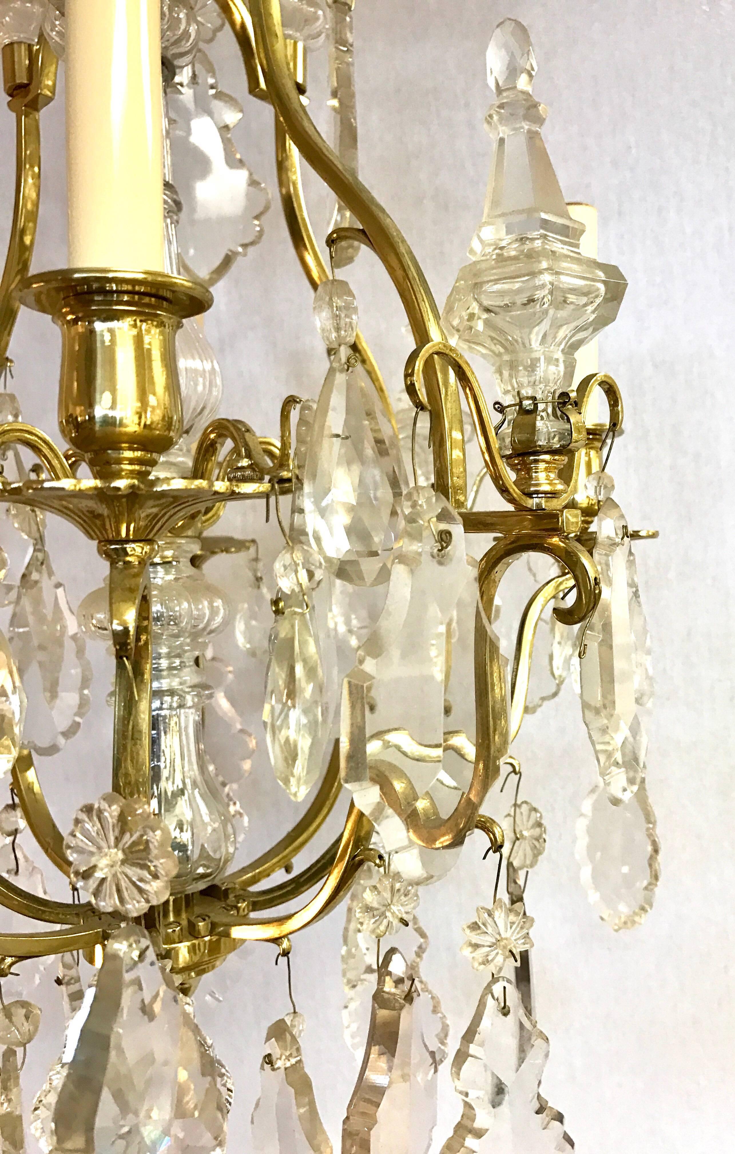 French Four-Light Rock Crystal and Brass Chandelier 1