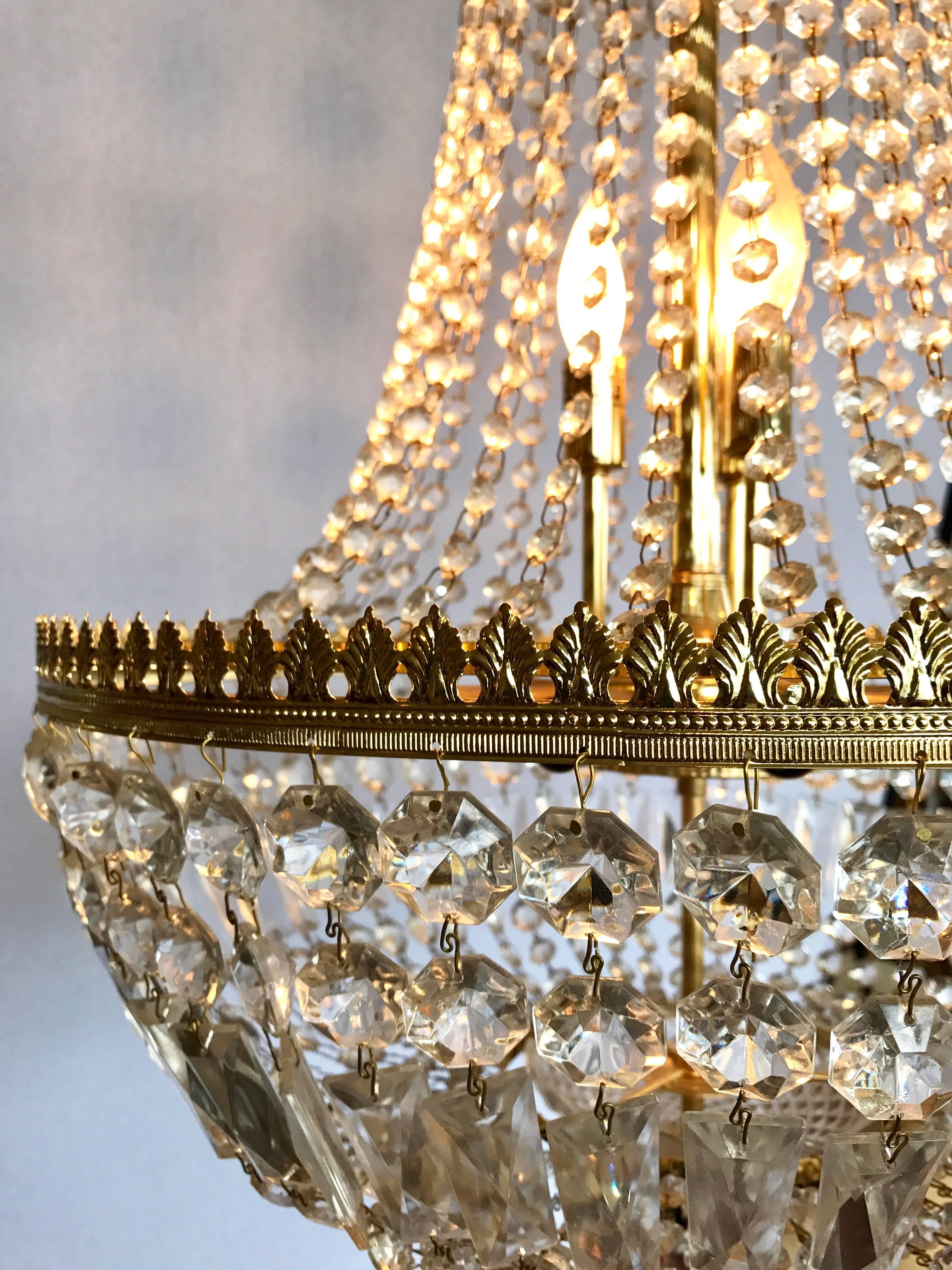French Empire Style Crystal Waterfall Chandelier In Excellent Condition In West Hartford, CT