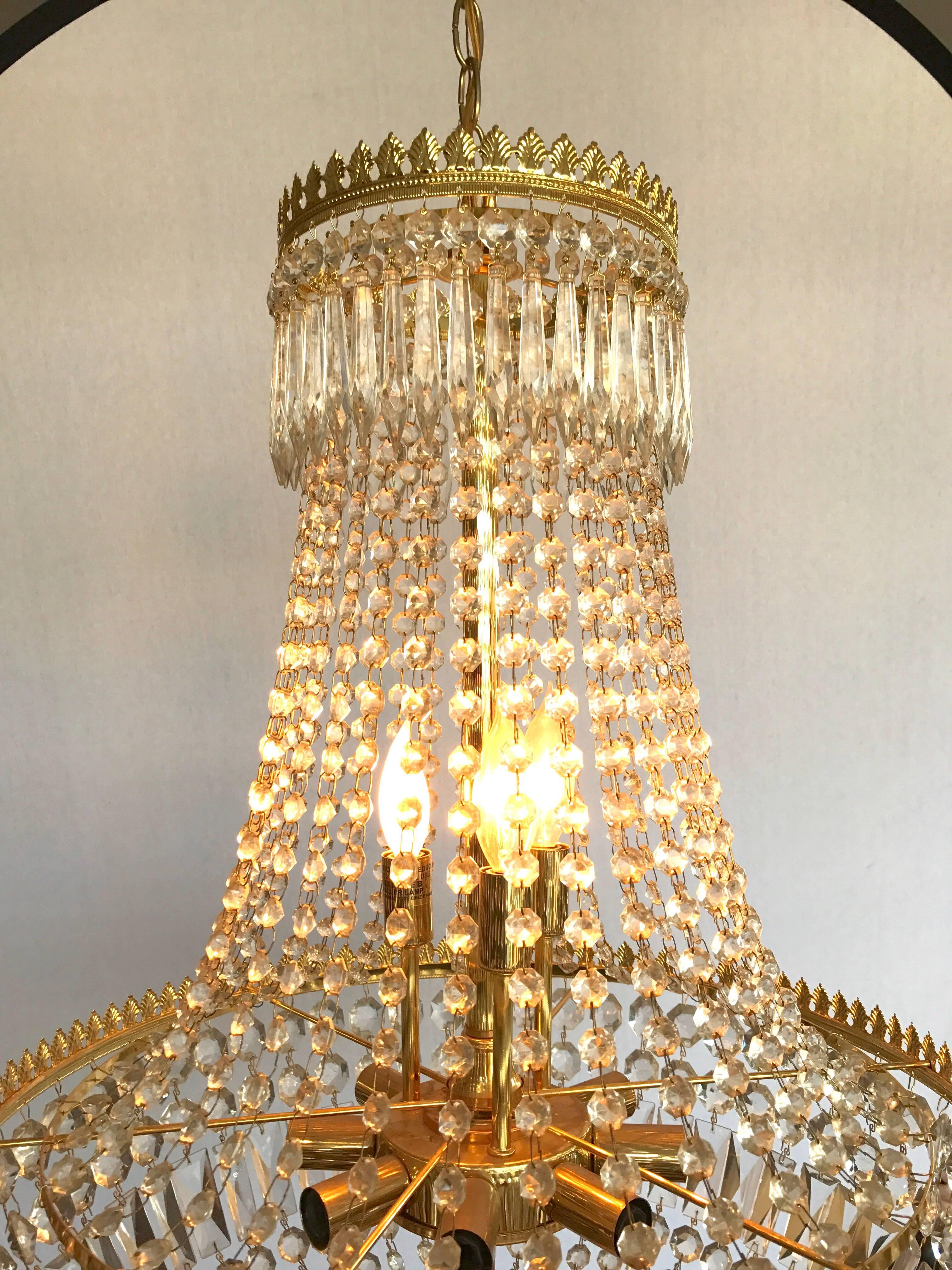 Late 20th Century French Empire Style Crystal Waterfall Chandelier