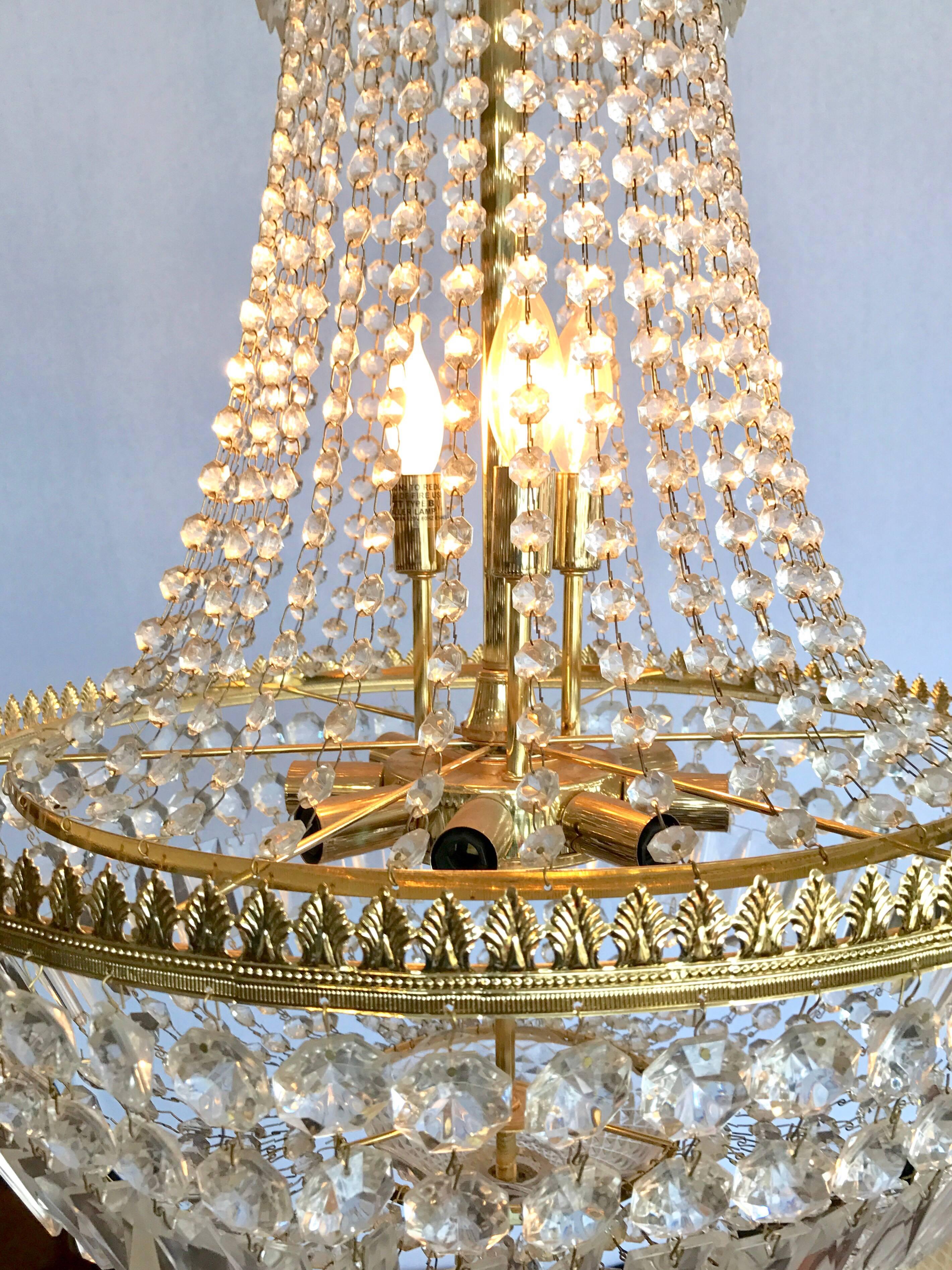 French Empire Style Crystal Waterfall Chandelier 1