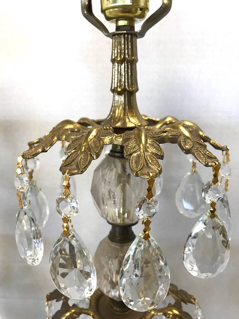 Pair of Hollywood Regency Bronze and Crystal Lamps at 1stDibs