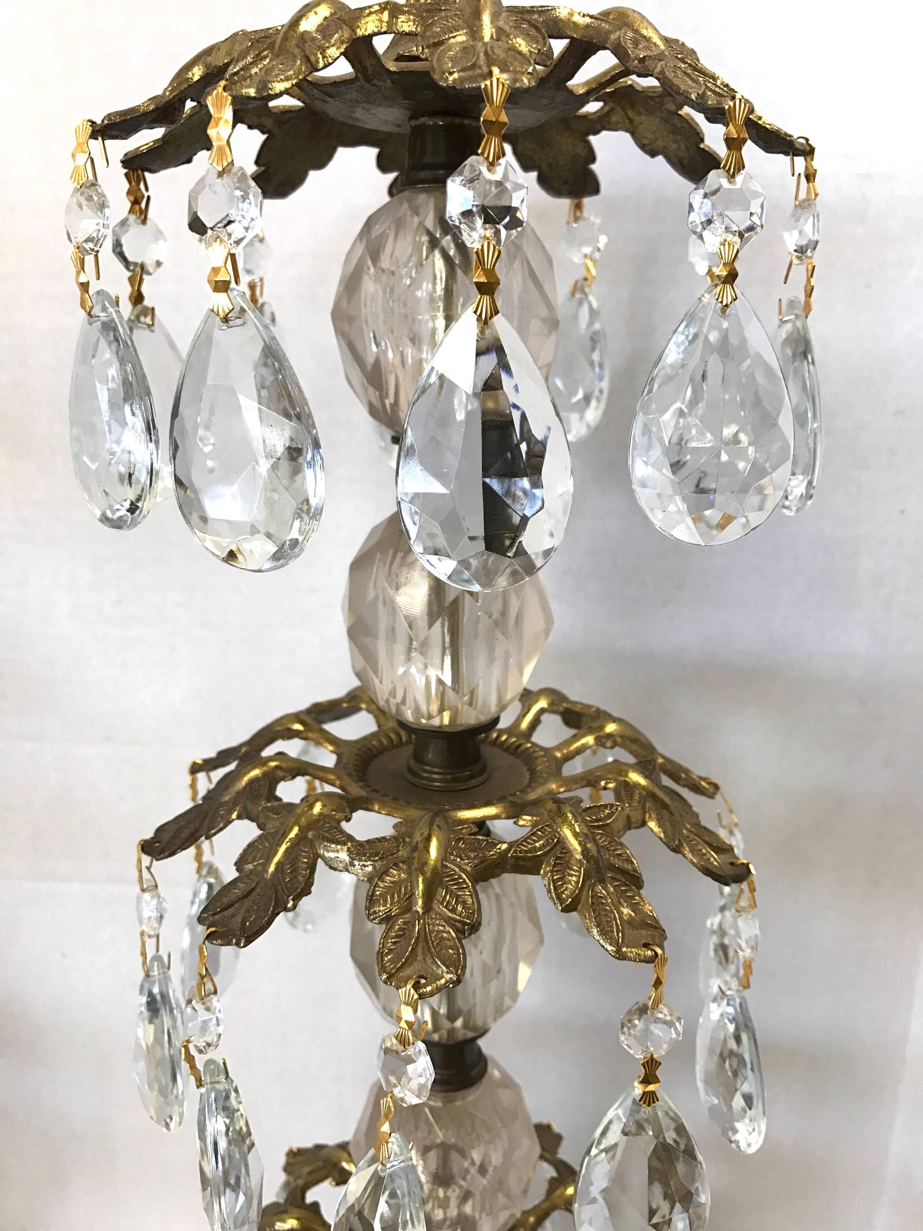 Pair of Hollywood Regency Bronze and Crystal Lamps 1