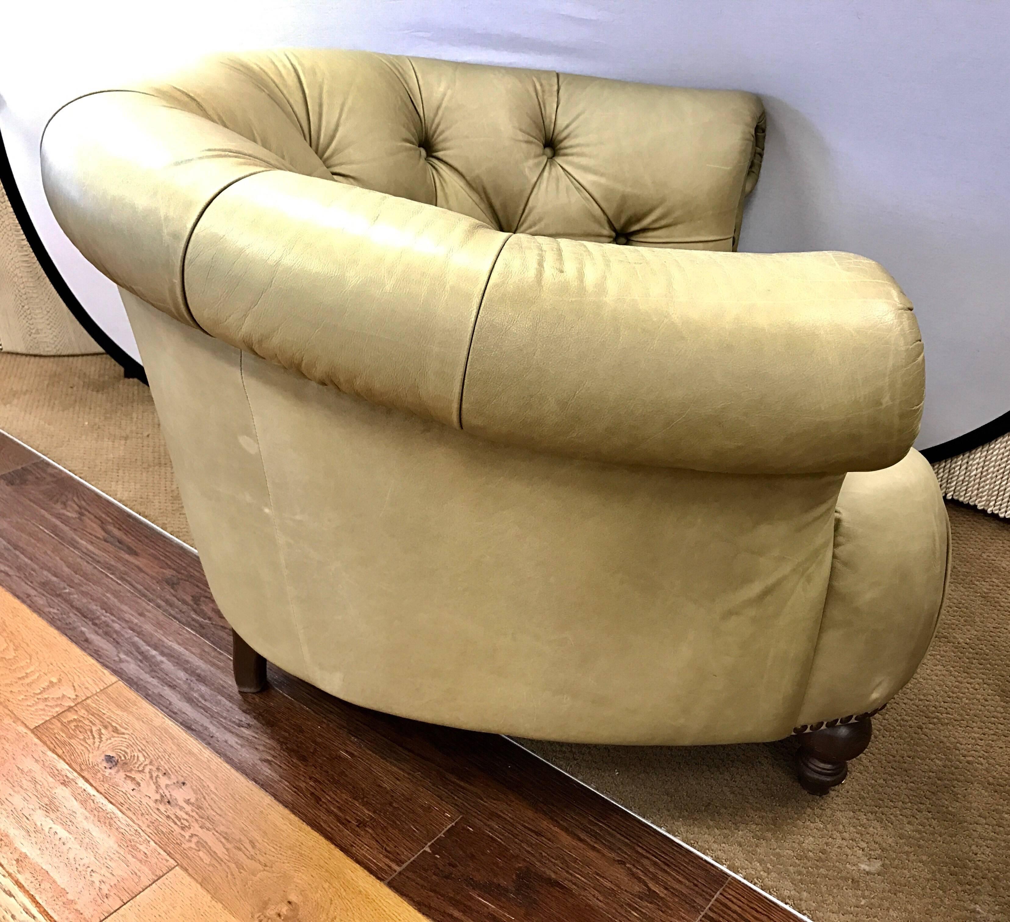 Pair of Leather Chesterfield Tufted Chairs, Made in Italy In Good Condition In West Hartford, CT