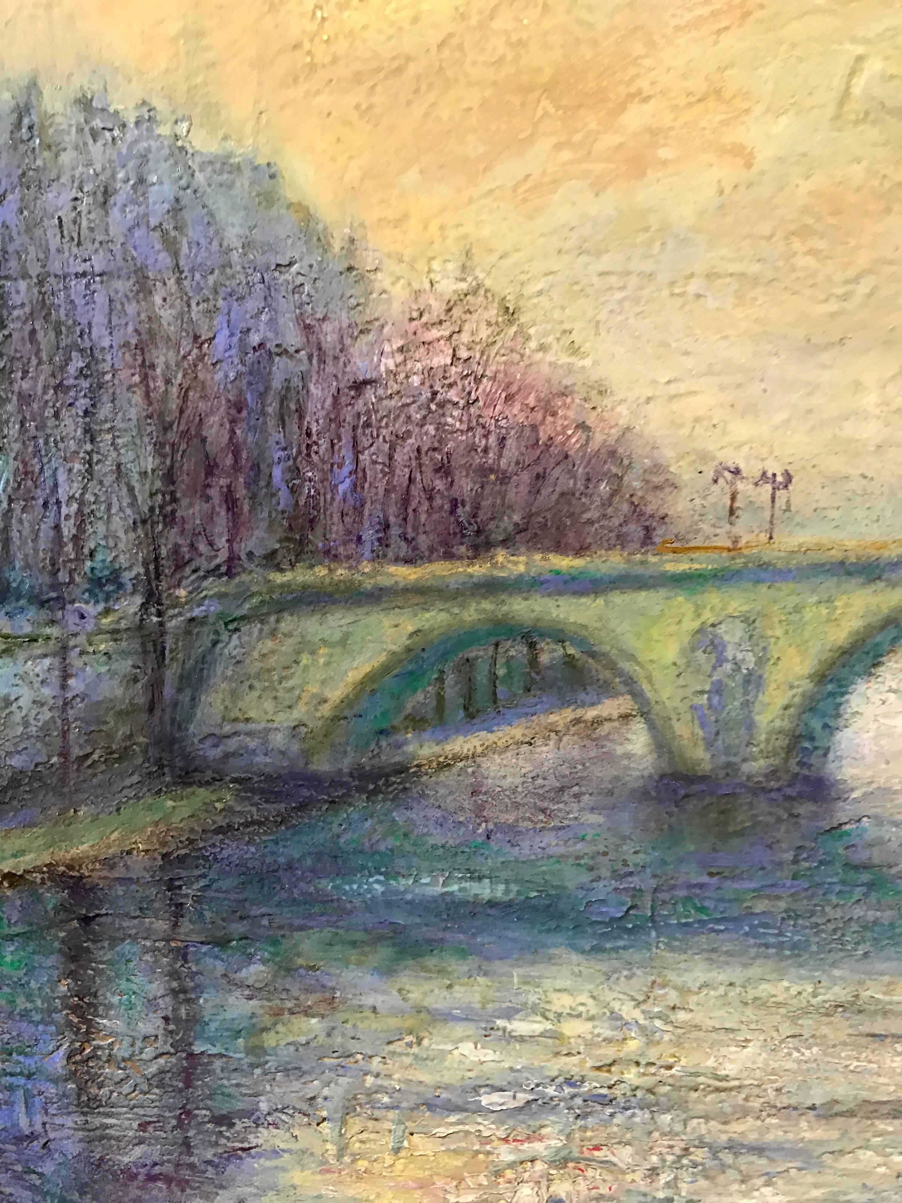 Jeffrey Leitz Signed Painting Le Pont Royal Paris Oil on Belgian Linen In Excellent Condition In West Hartford, CT