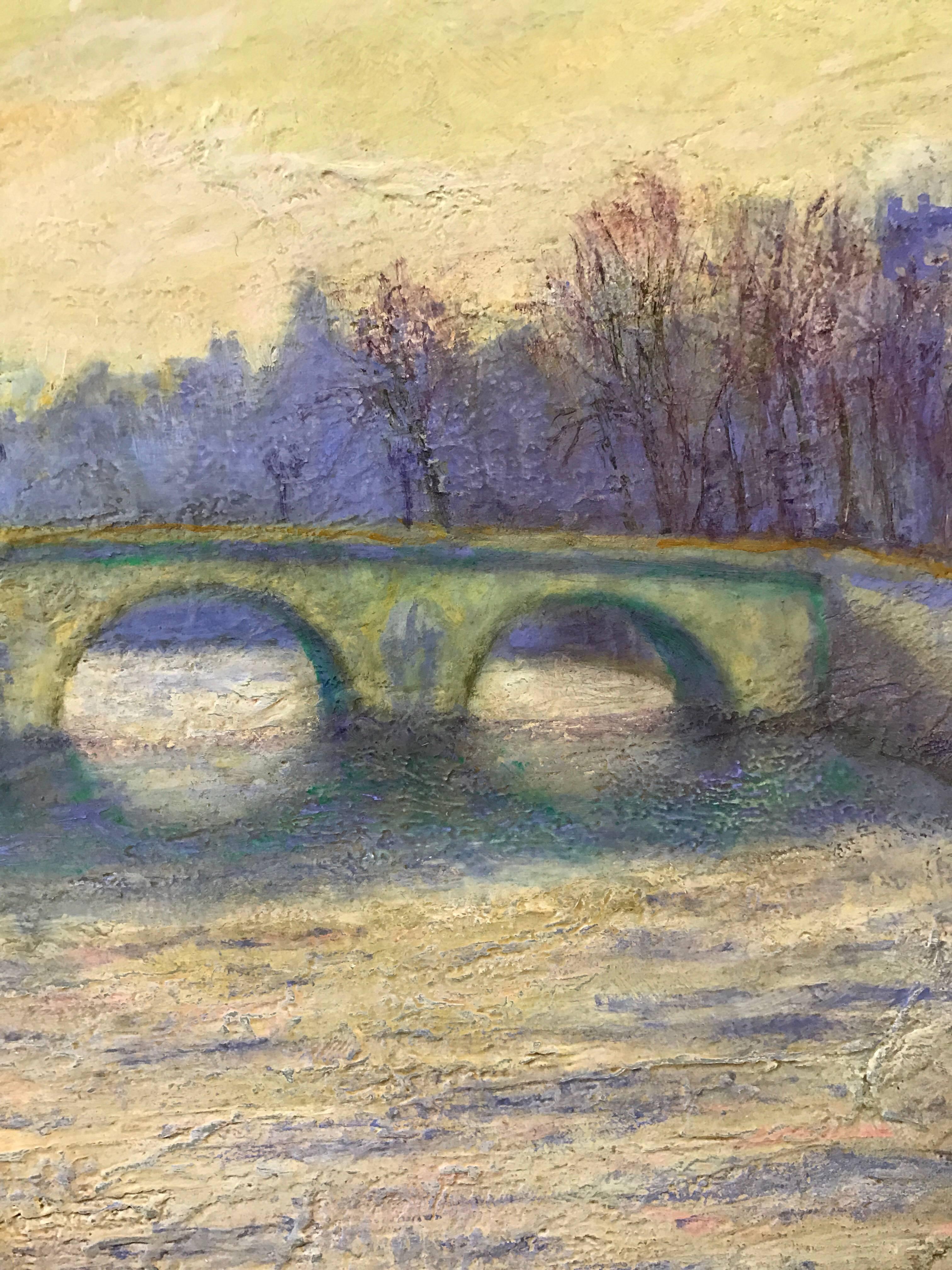 Contemporary Jeffrey Leitz Signed Painting Le Pont Royal Paris Oil on Belgian Linen