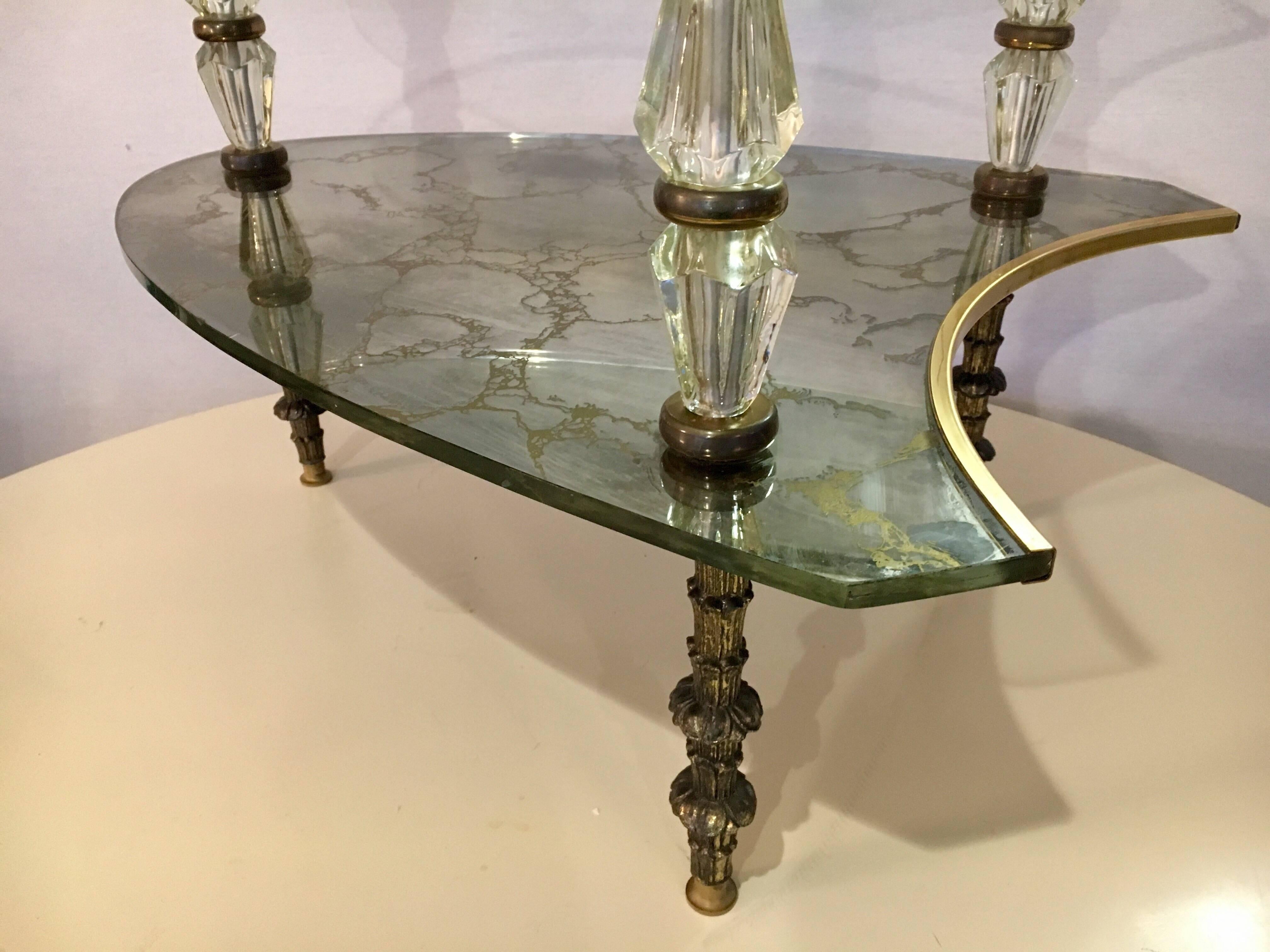 Hollywood Regency Two-Tiered Italian Églomisé Side Table In Excellent Condition In West Hartford, CT