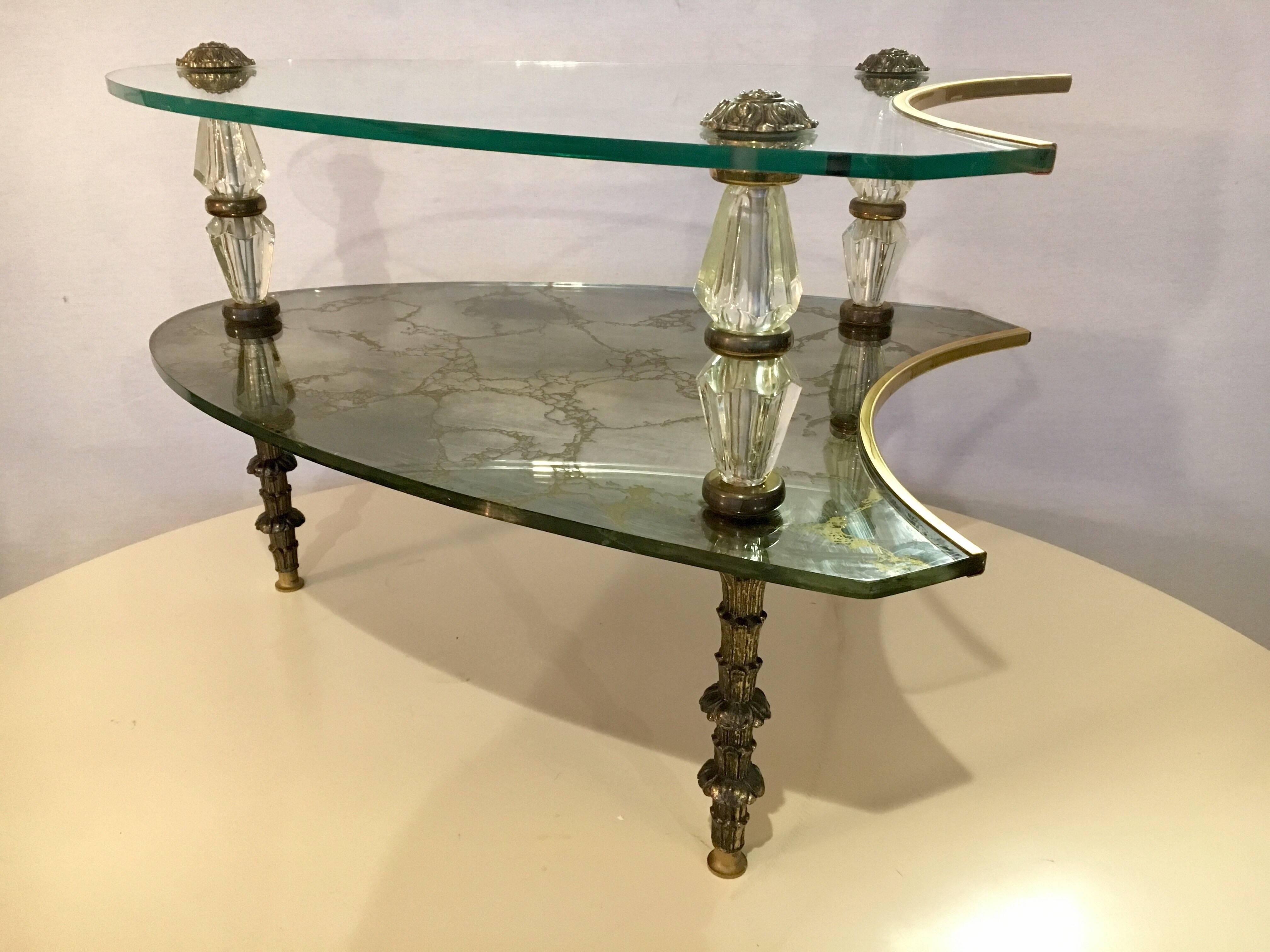 Mid-20th Century Hollywood Regency Two-Tiered Italian Églomisé Side Table