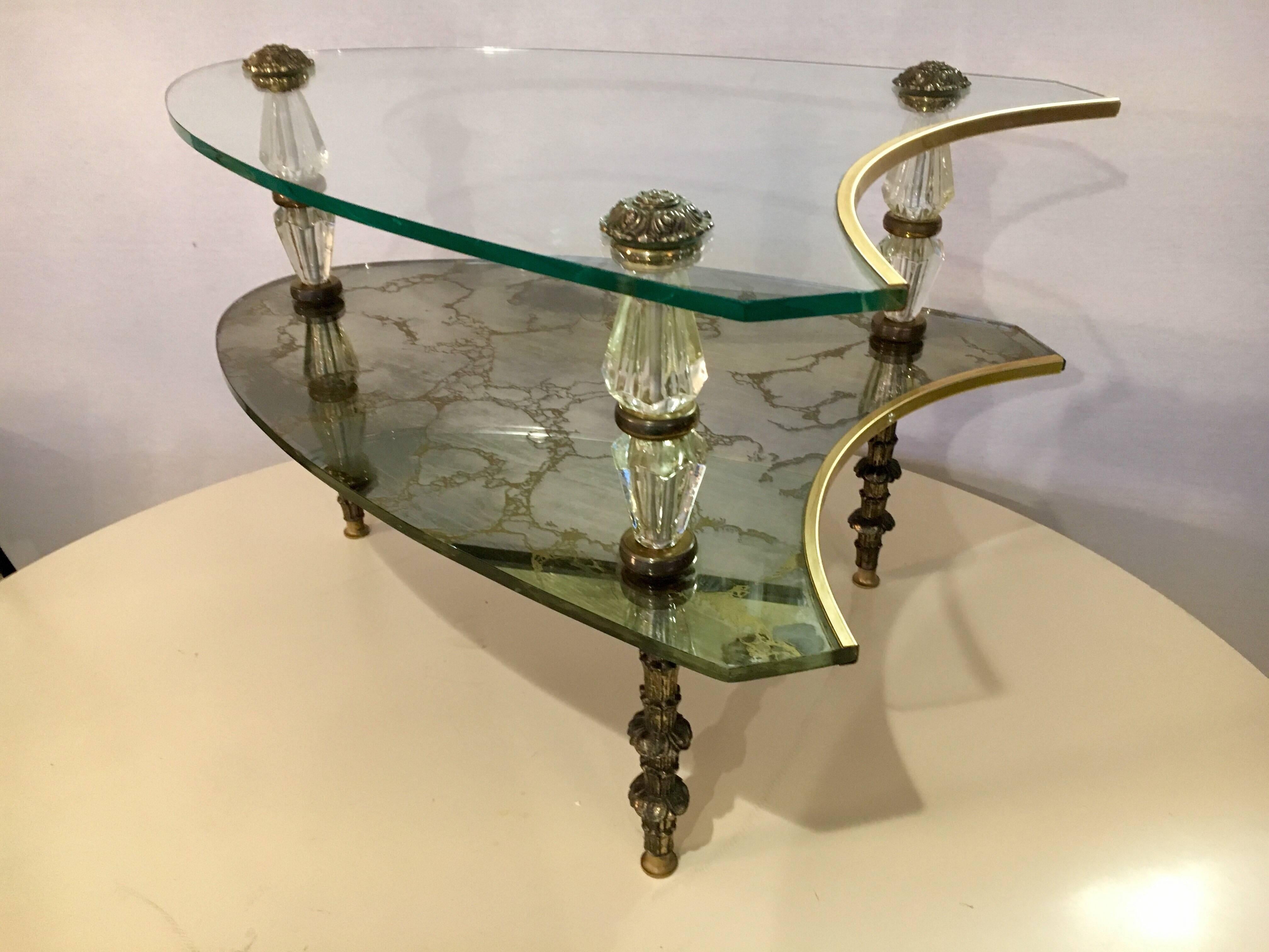 Hollywood Regency Two-Tiered Italian Églomisé Side Table 1