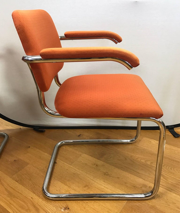 Set of Three Midcentury Knoll Chrome Cantilever Chairs For Sale at 1stDibs