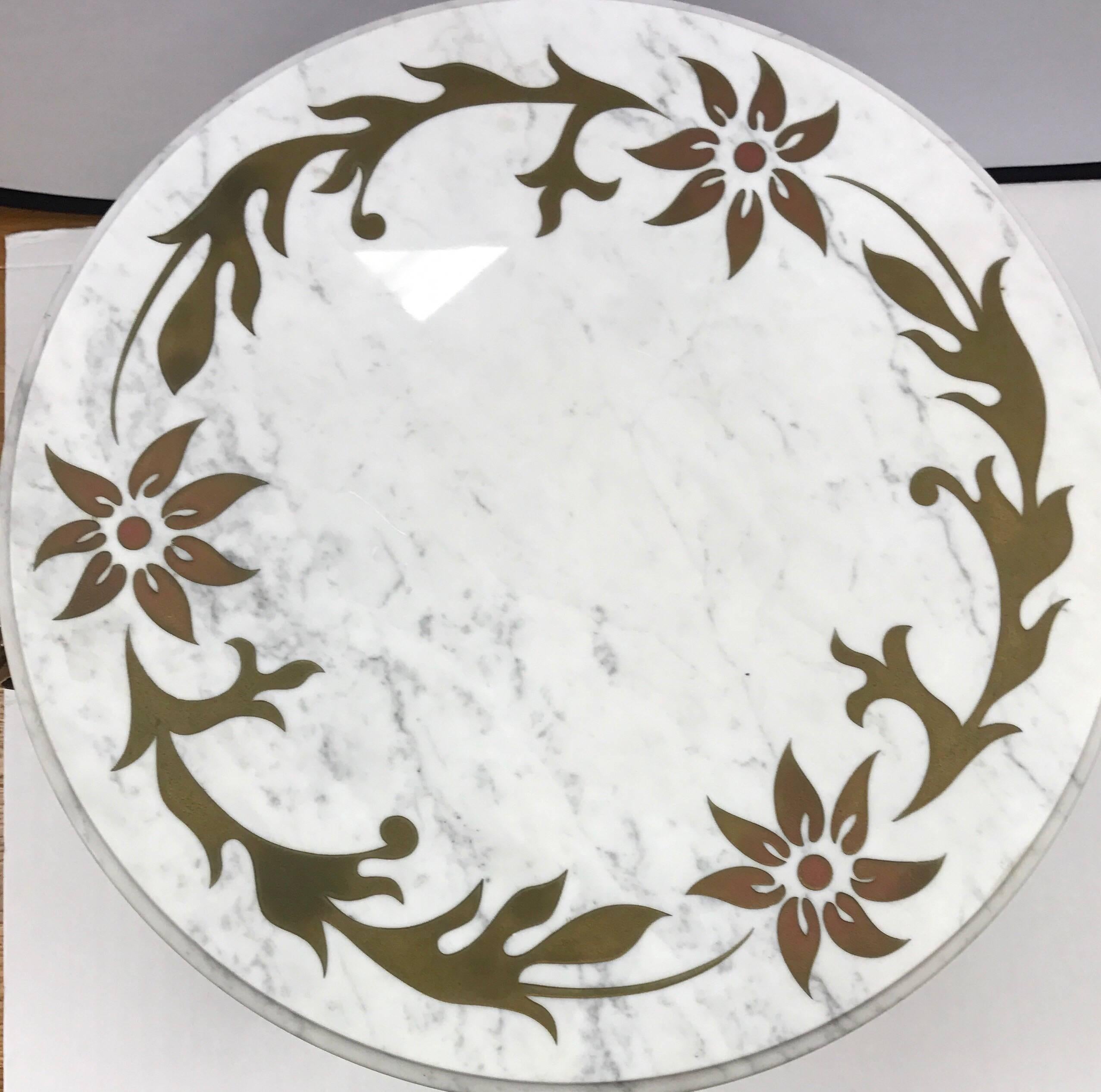 Italian Brass and Marble Round Table, Made in Italy In Good Condition In West Hartford, CT