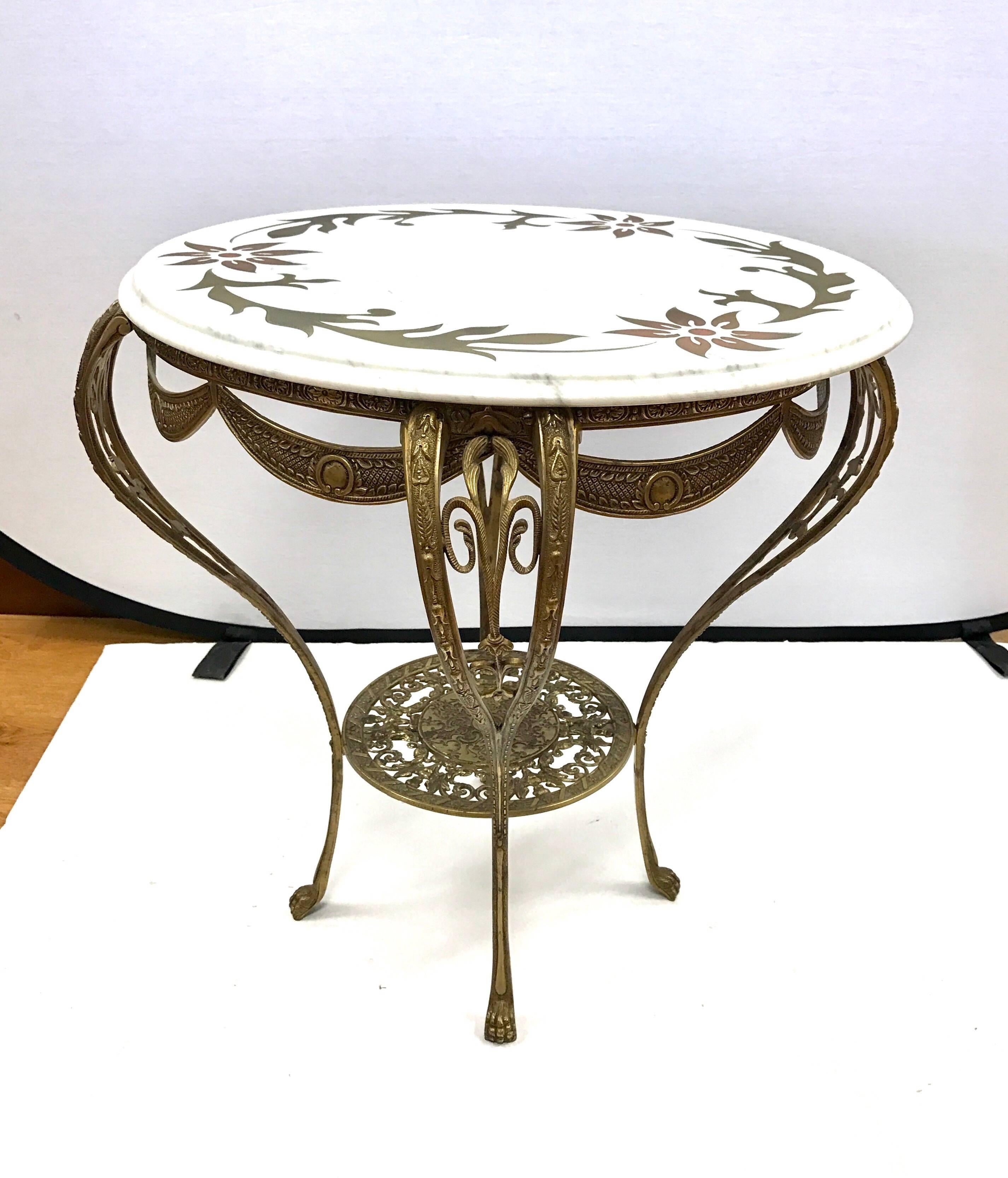 Mid-20th Century Italian Brass and Marble Round Table, Made in Italy