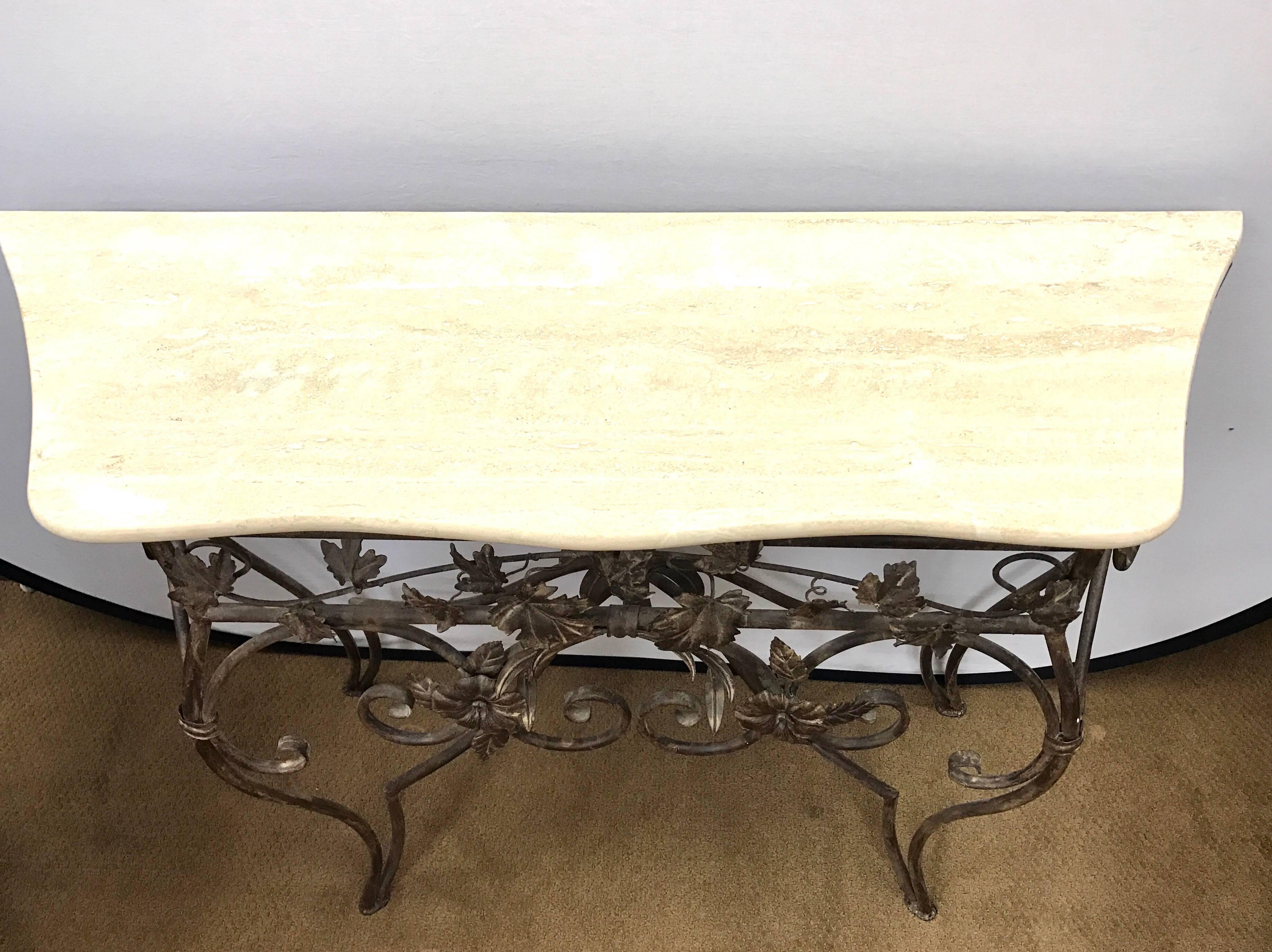 Neoclassical Custom Gold Iron and Marble Console Table  In Excellent Condition In West Hartford, CT