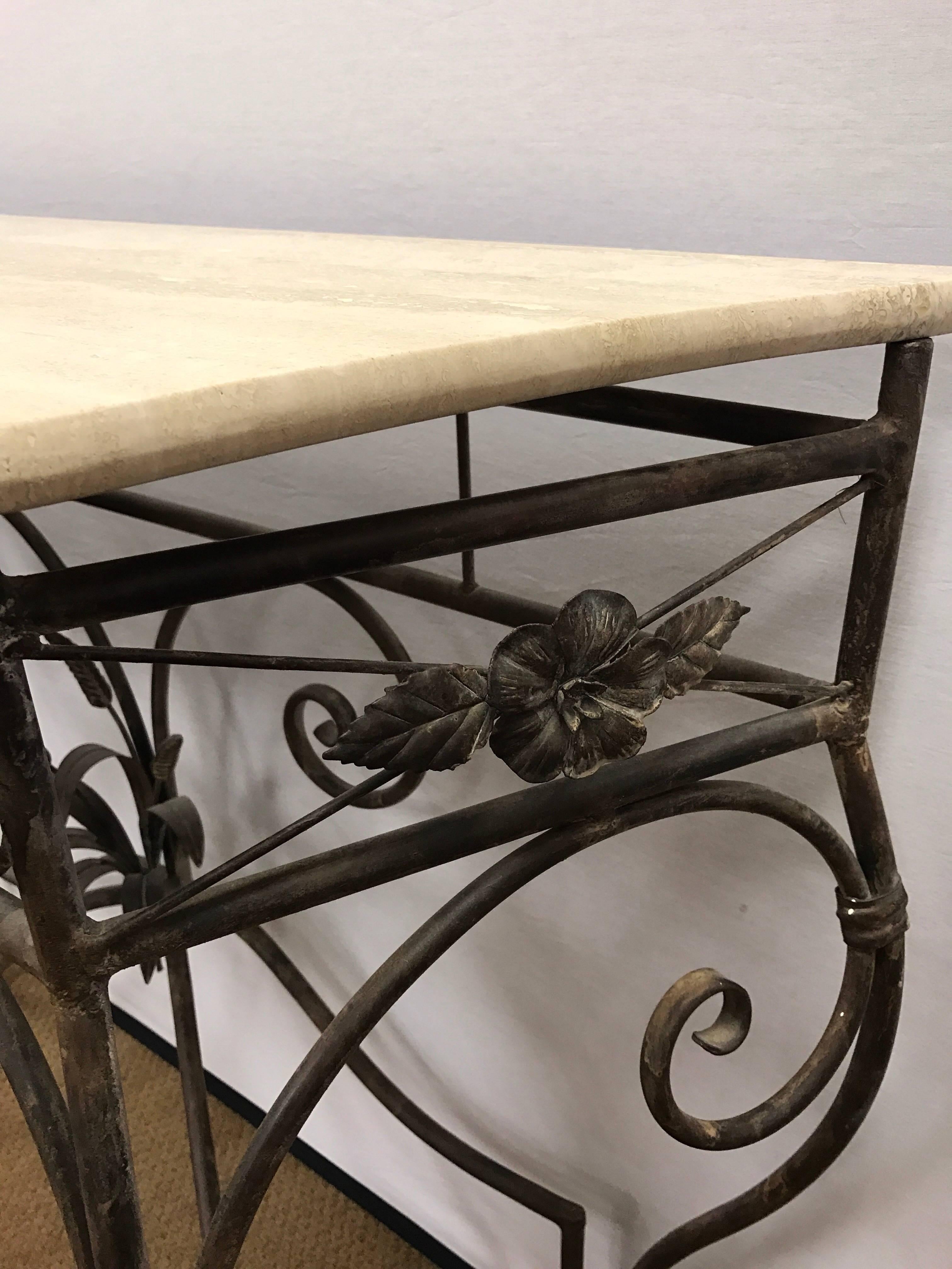 20th Century Neoclassical Custom Gold Iron and Marble Console Table 