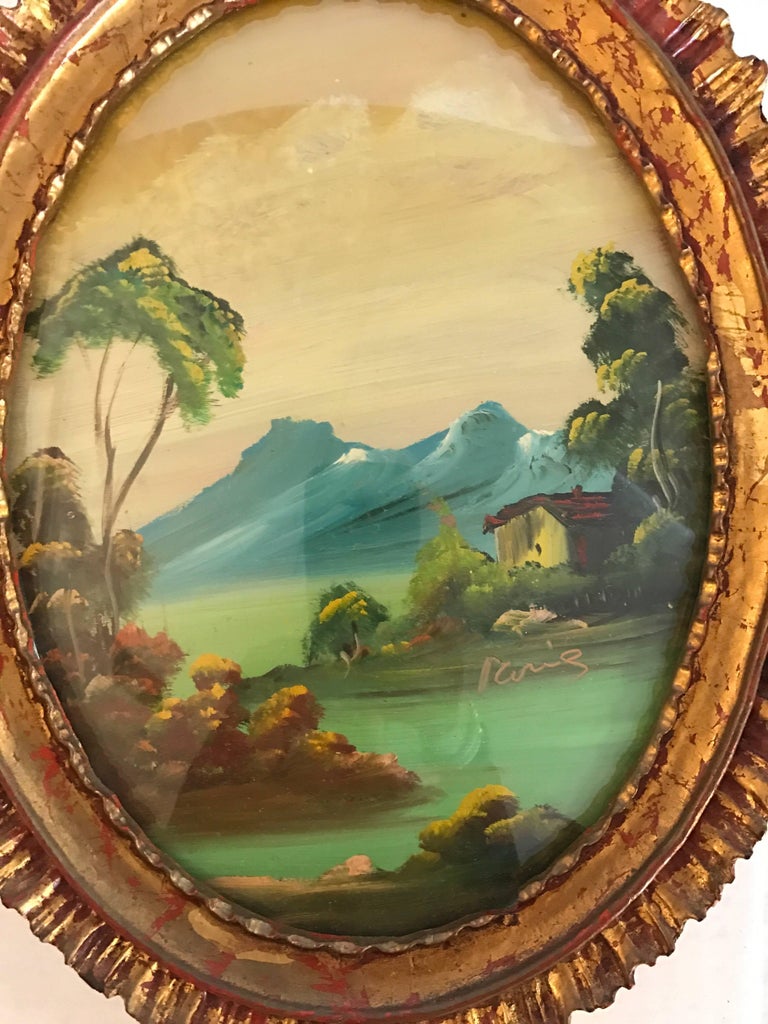 Pair of Signed Italian Oval Oil Paintings in Giltwood Frames at 1stDibs