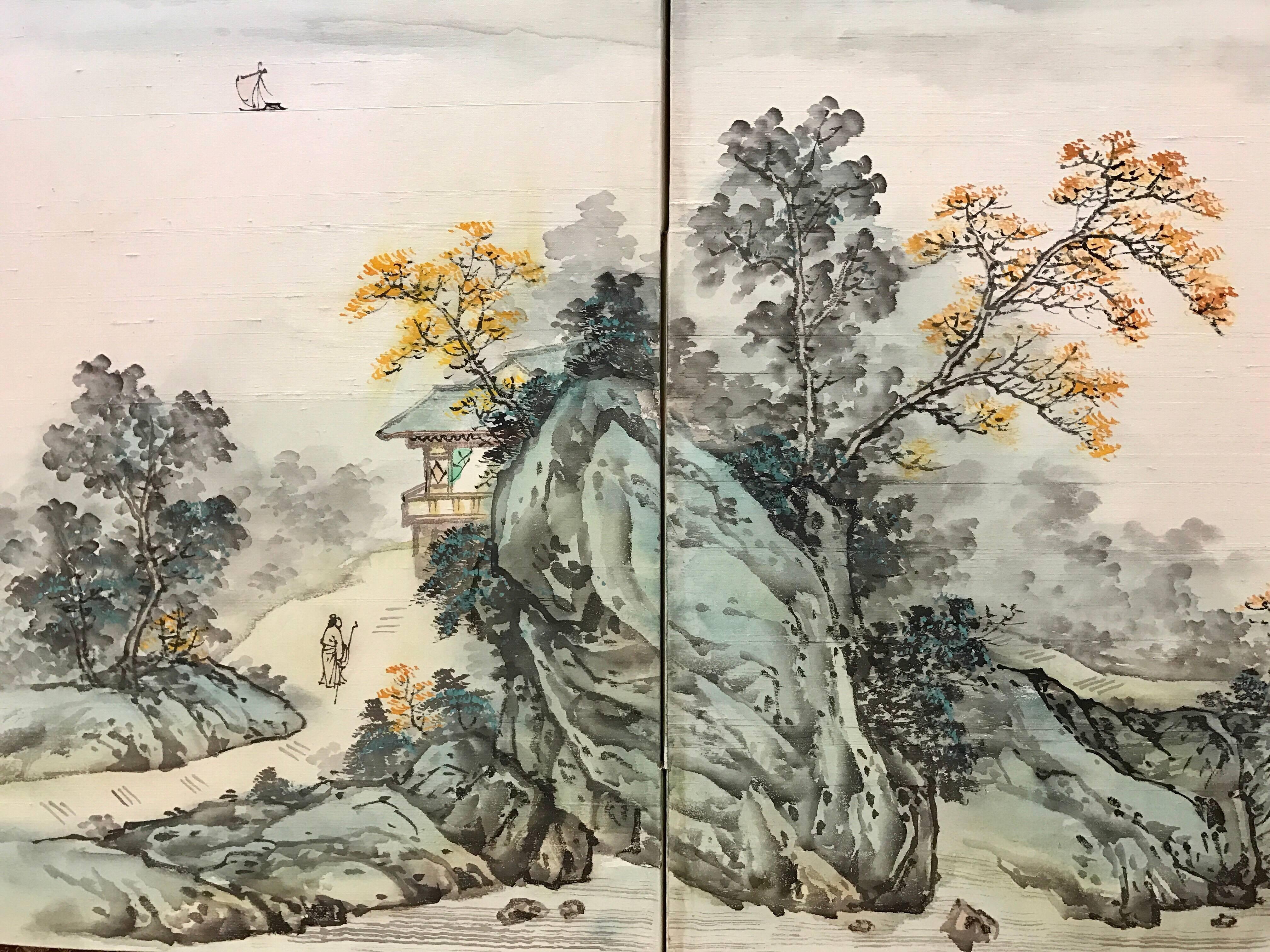 Japanese HandPainted Silk Folding Screen at 1stDibs japanese folding