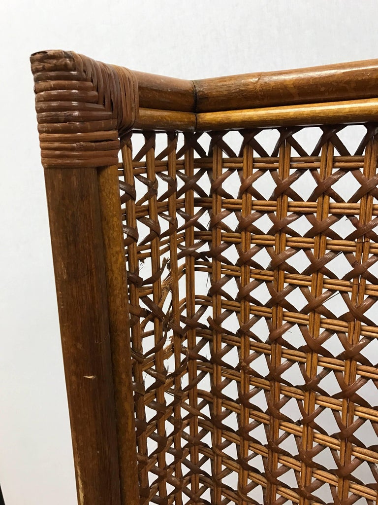 Danish Midcentury Tall Rattan Wicker Wingback Chair For Sale at 1stDibs