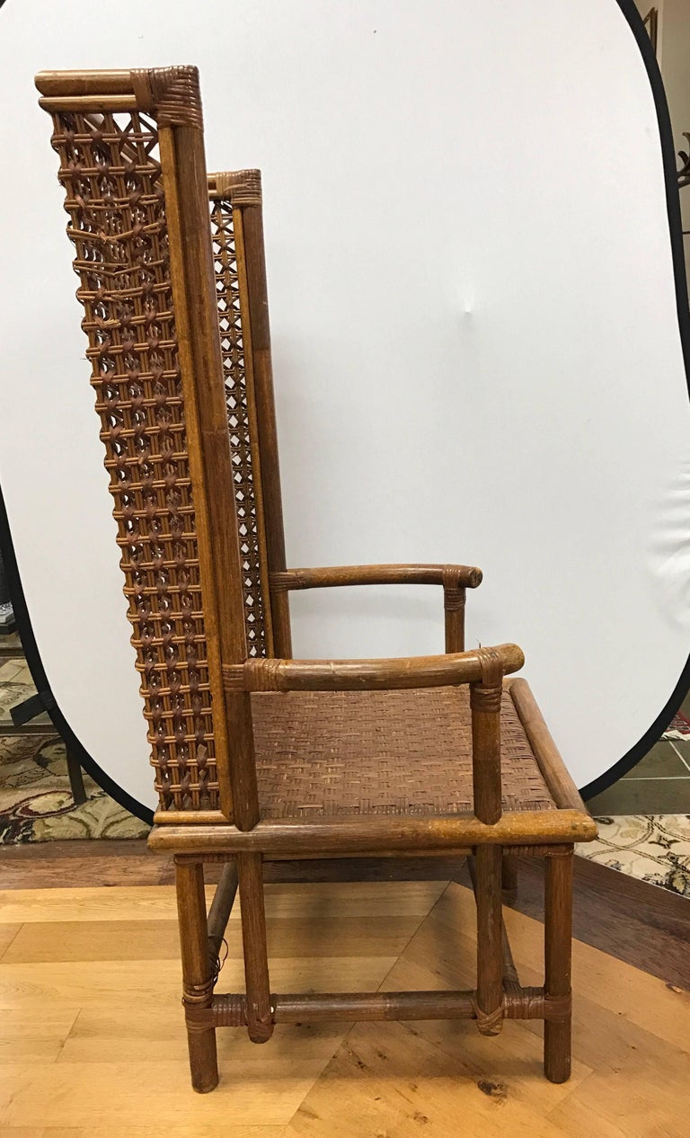 Danish Midcentury Tall Rattan Wicker Wingback Chair For Sale at 1stDibs