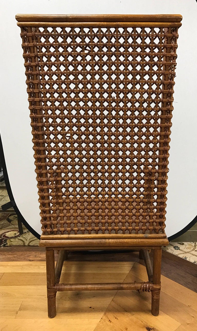 Danish Midcentury Tall Rattan Wicker Wingback Chair For Sale at 1stDibs