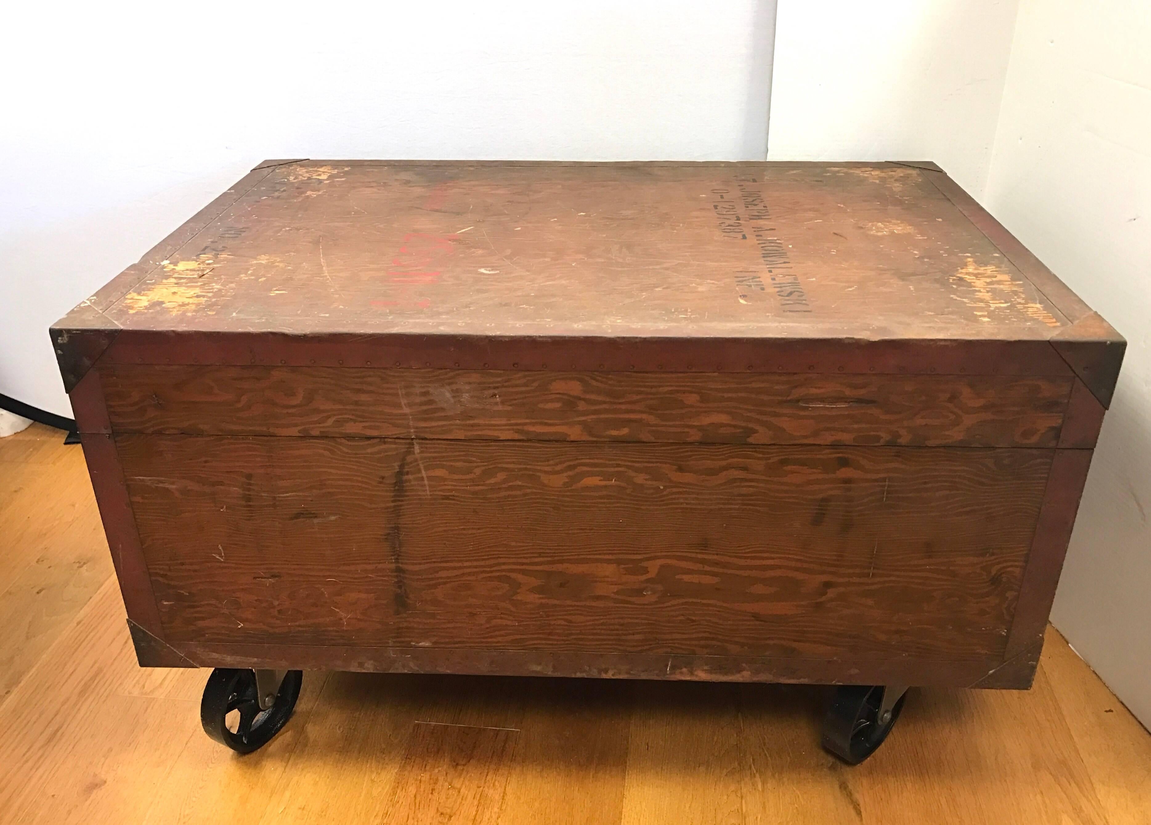 Antique Industrial Wood Trunk Coffee Table 1