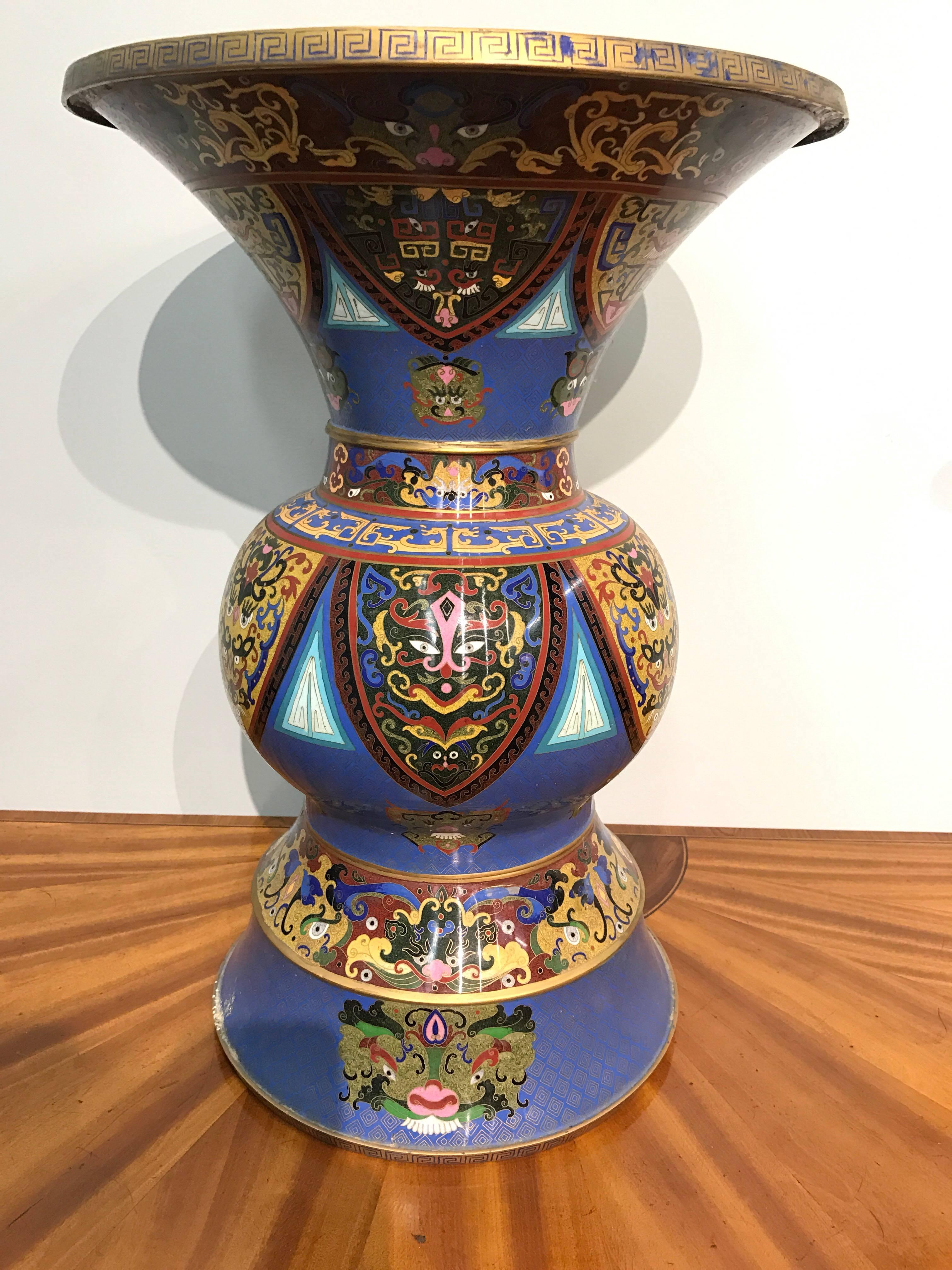 Pair of Large Chinese Cloisonné Enameled Urns Vases 2