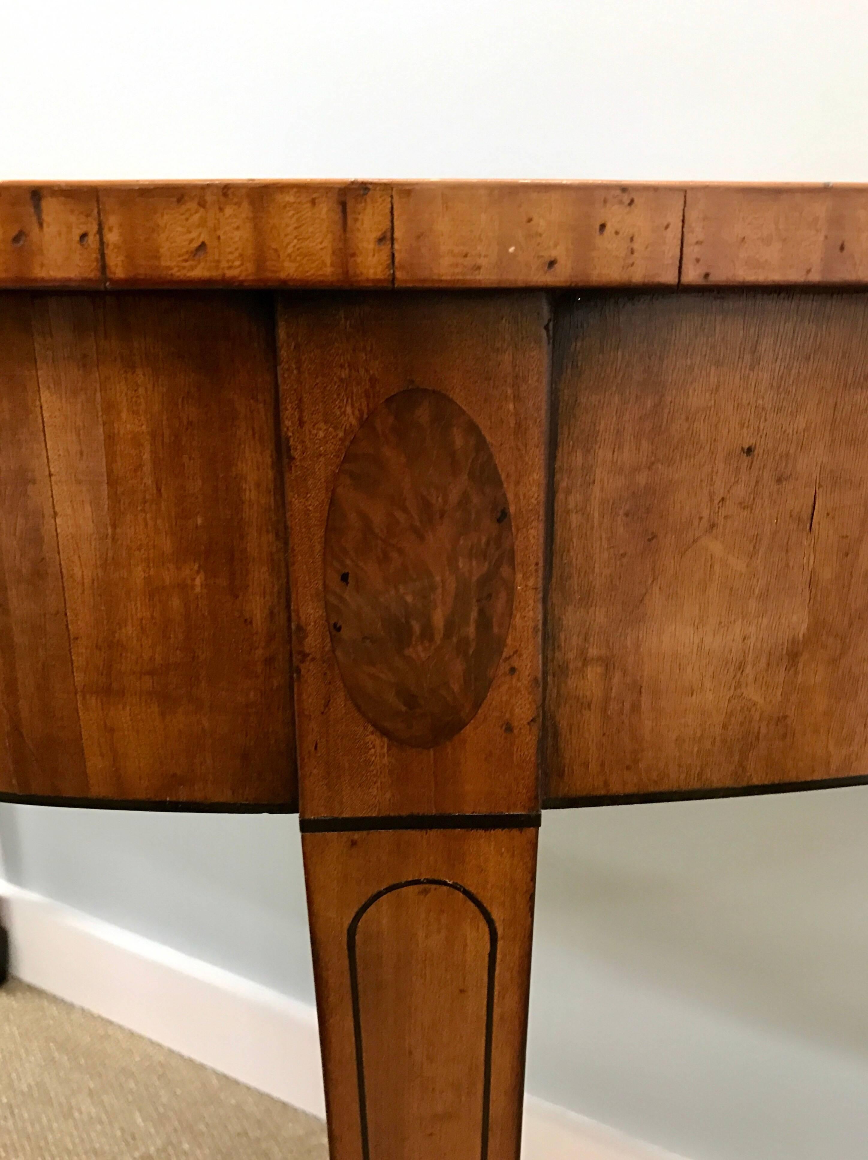 Pair of Sheraton Mahogany Demilune Console Tables In Excellent Condition In West Hartford, CT