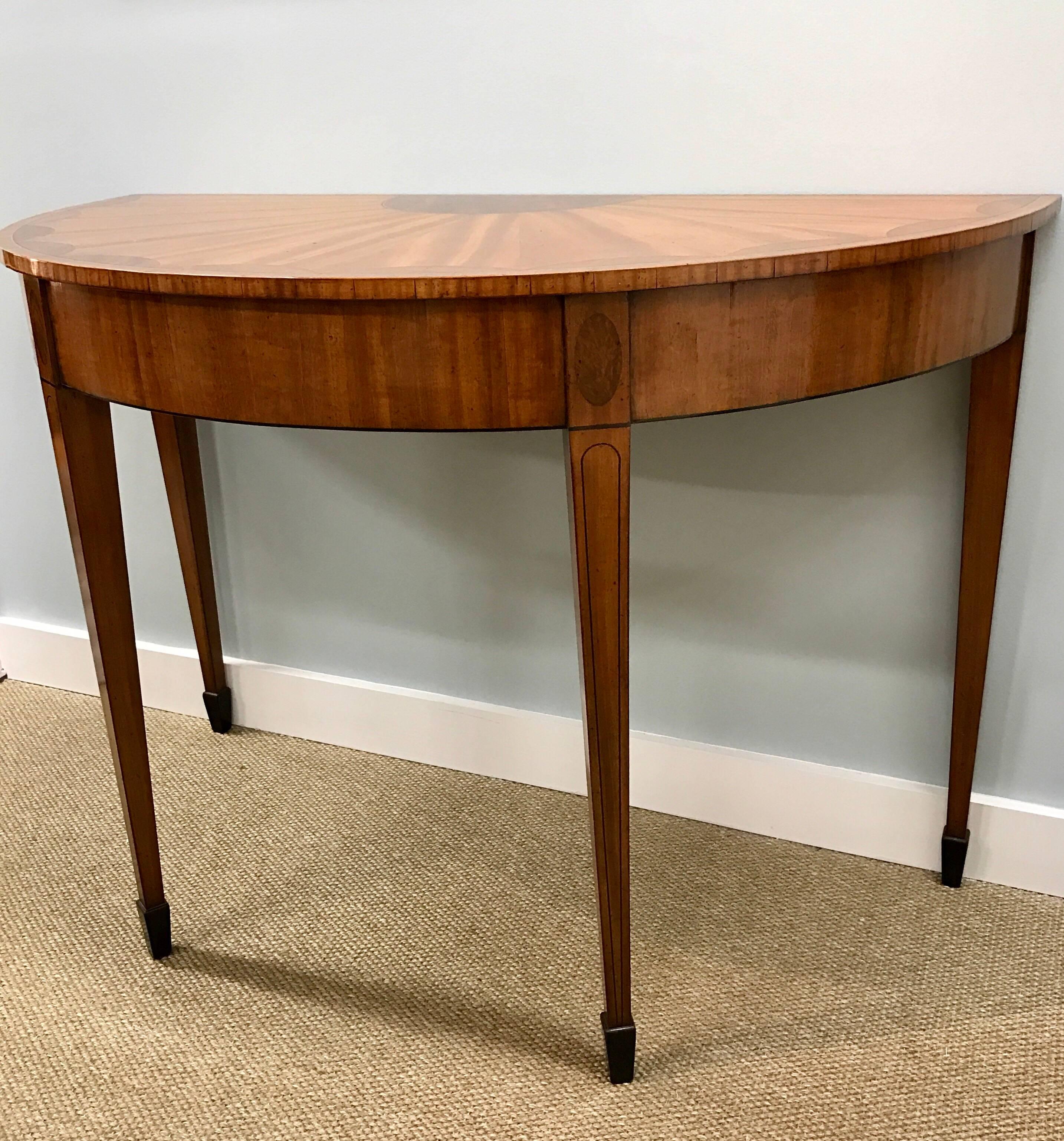 Pair of Sheraton Mahogany Demilune Console Tables 1