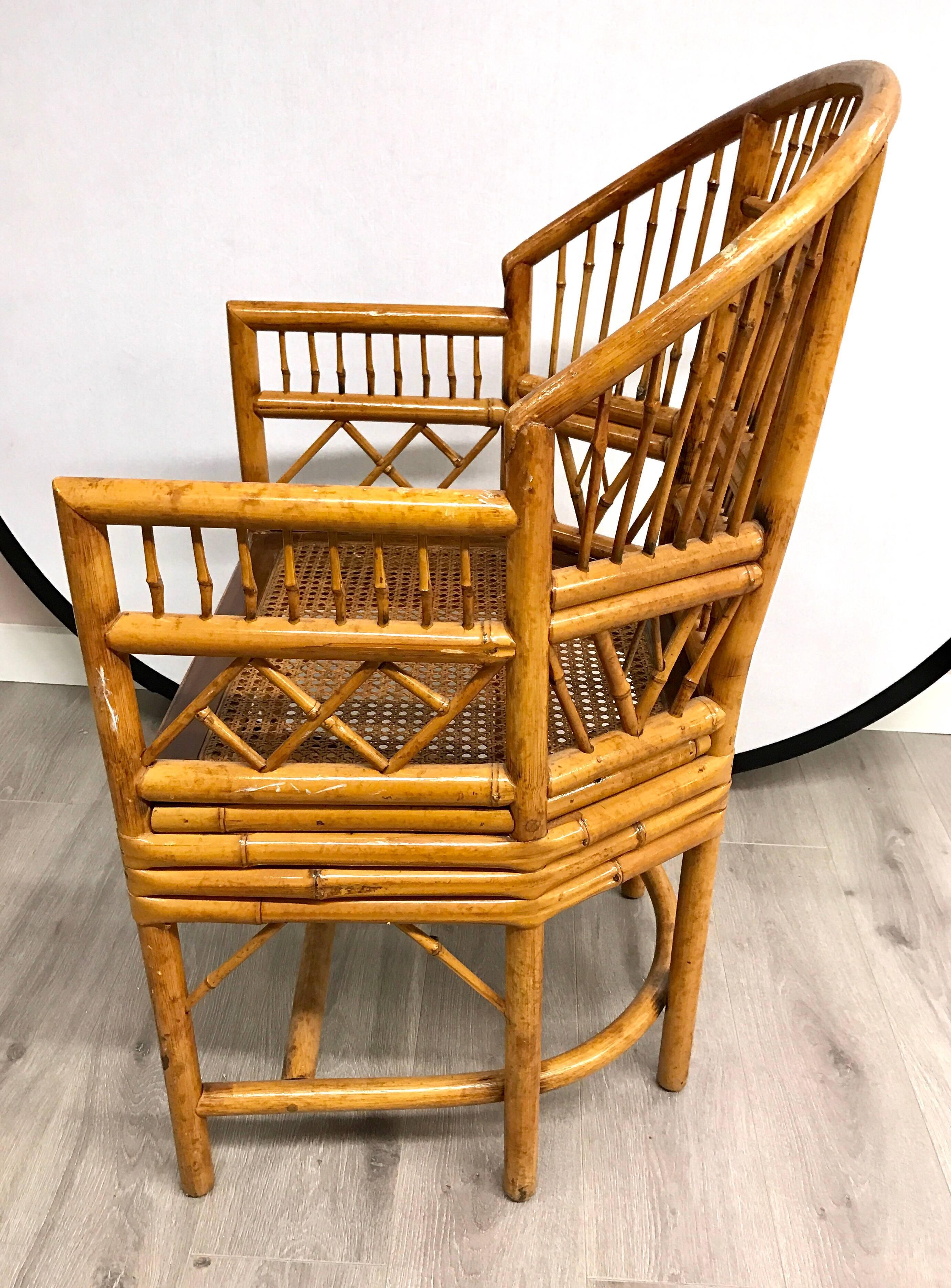 Vintage Bamboo and Rattan Armchair In Excellent Condition In West Hartford, CT