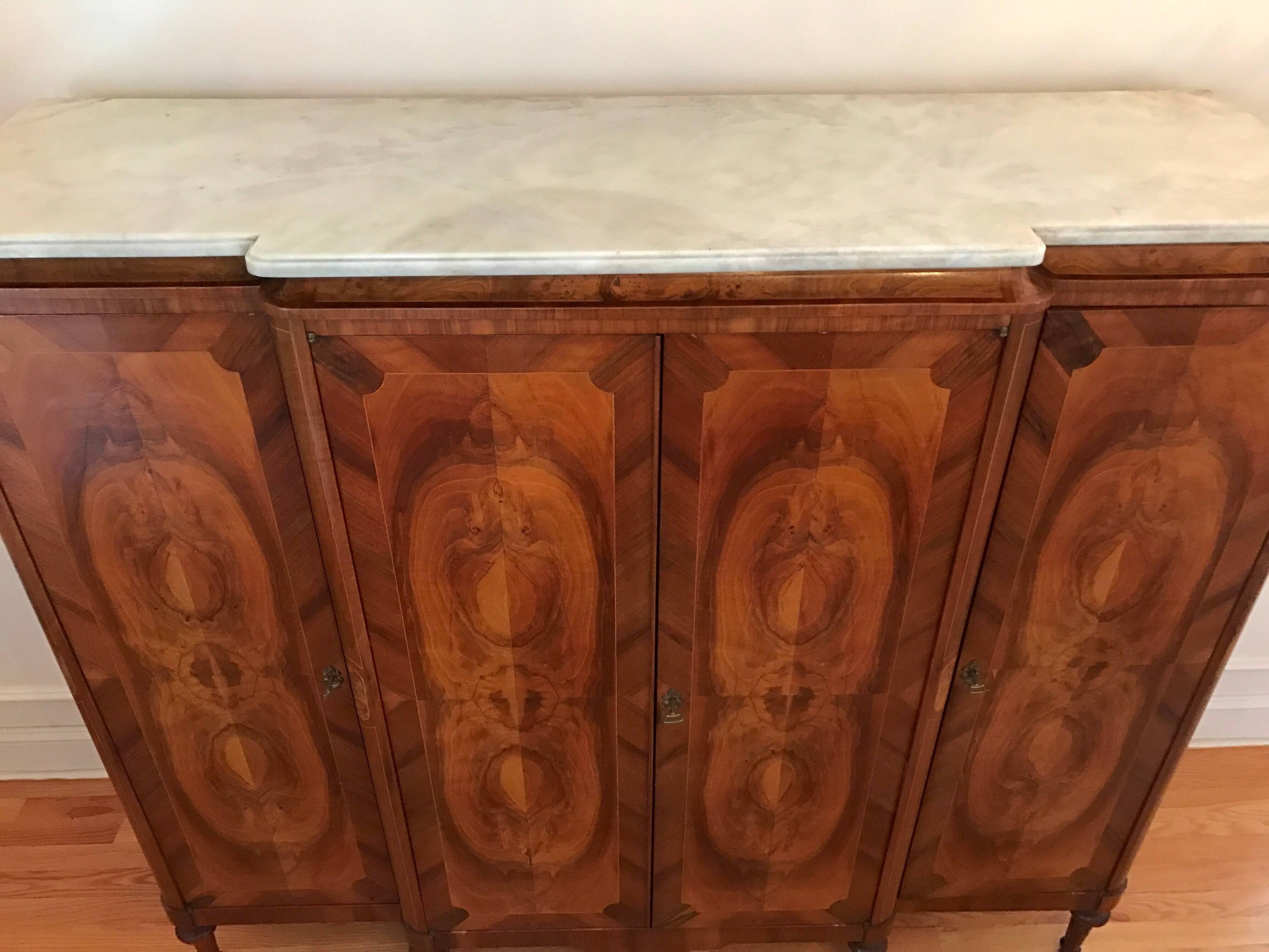 Antique French Art Deco Crotch Mahogany Freres Credenza Sideboard Cabinet 1