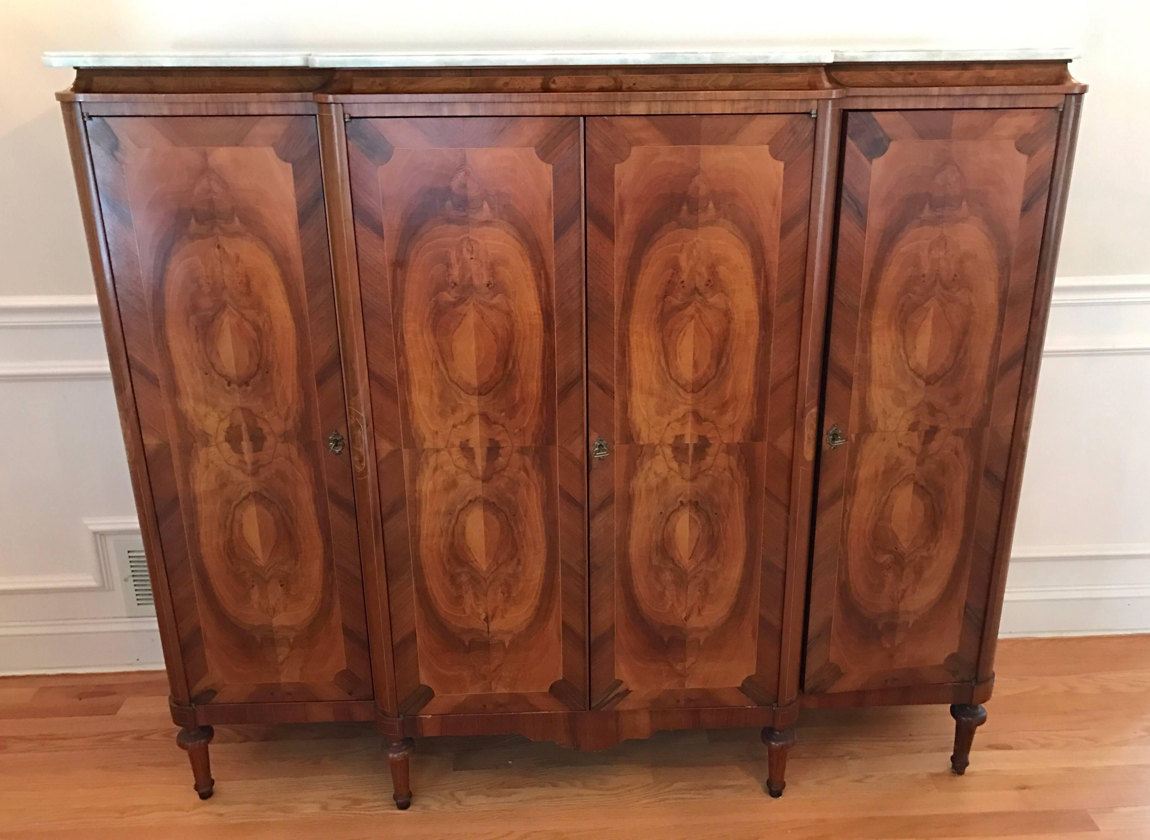 Antique French Art Deco Crotch Mahogany Freres Credenza Sideboard Cabinet 2