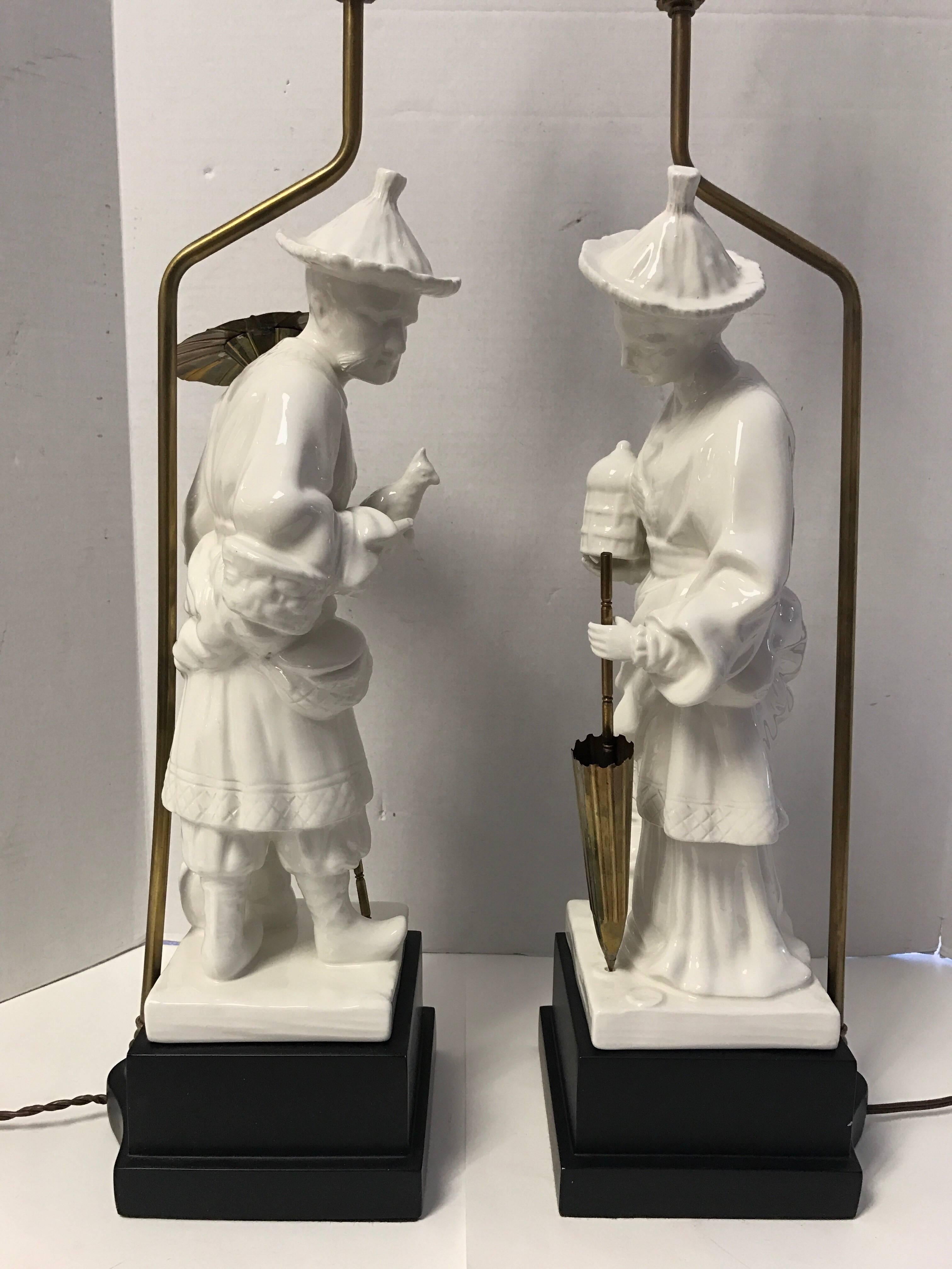 Pair of Chapman Blanc de Chine Hollywood Regency Figural Lamps In Excellent Condition In West Hartford, CT
