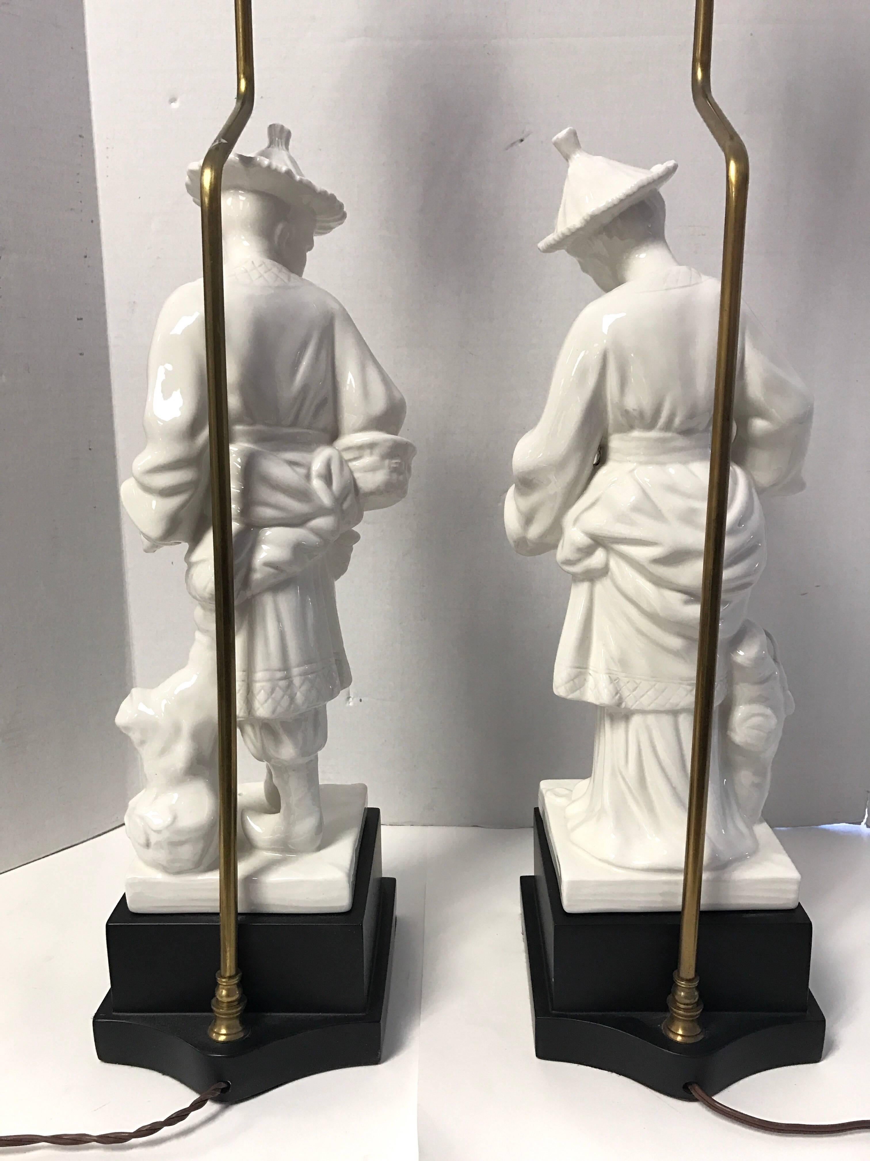 20th Century Pair of Chapman Blanc de Chine Hollywood Regency Figural Lamps