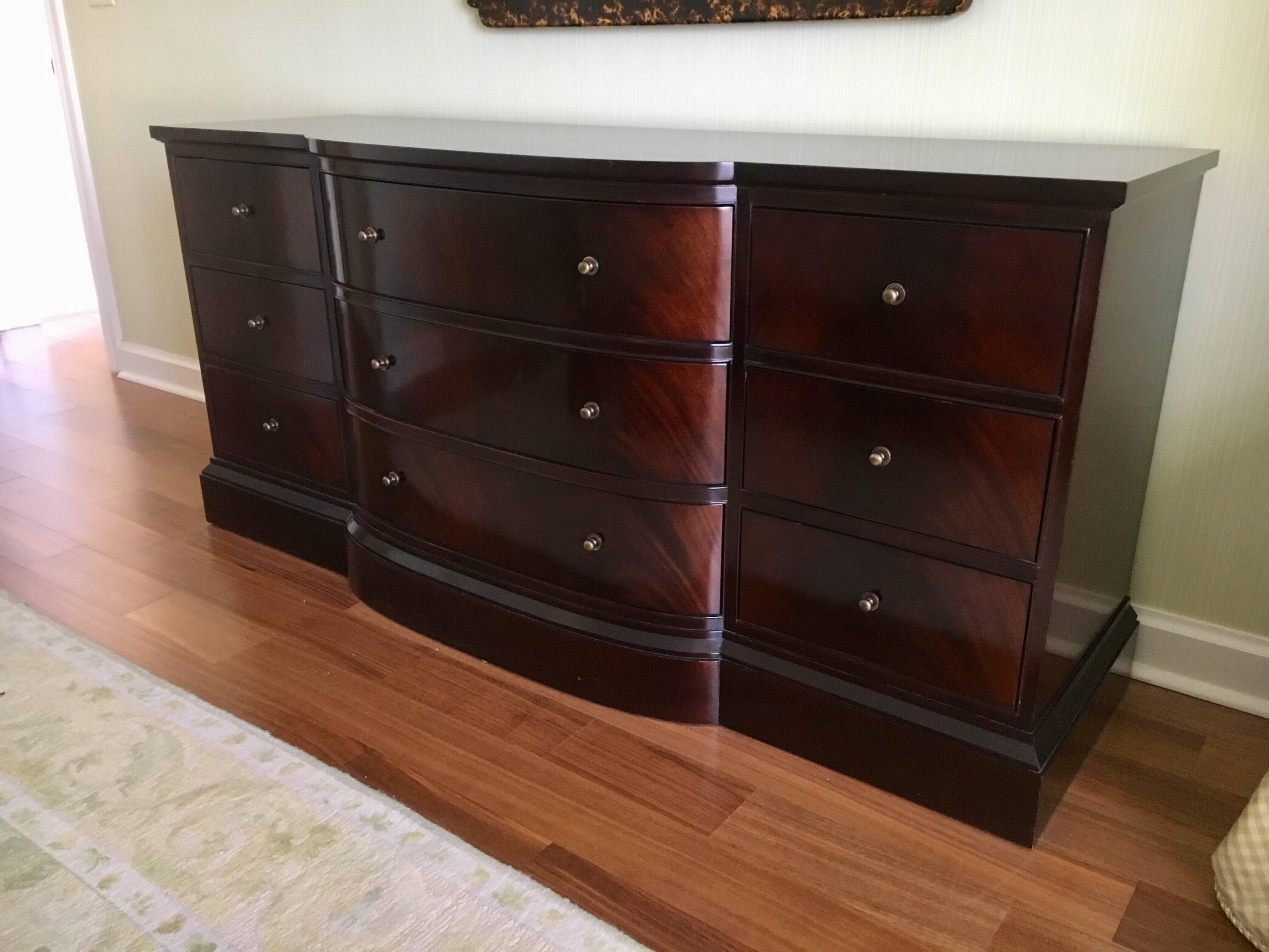 Coveted Baker Furniture Thomas Pheasant triple dresser that retails for $13,450.00 today.
Mahogany solids and veneers with sable finish make this piece the standard in luxurious living!
 